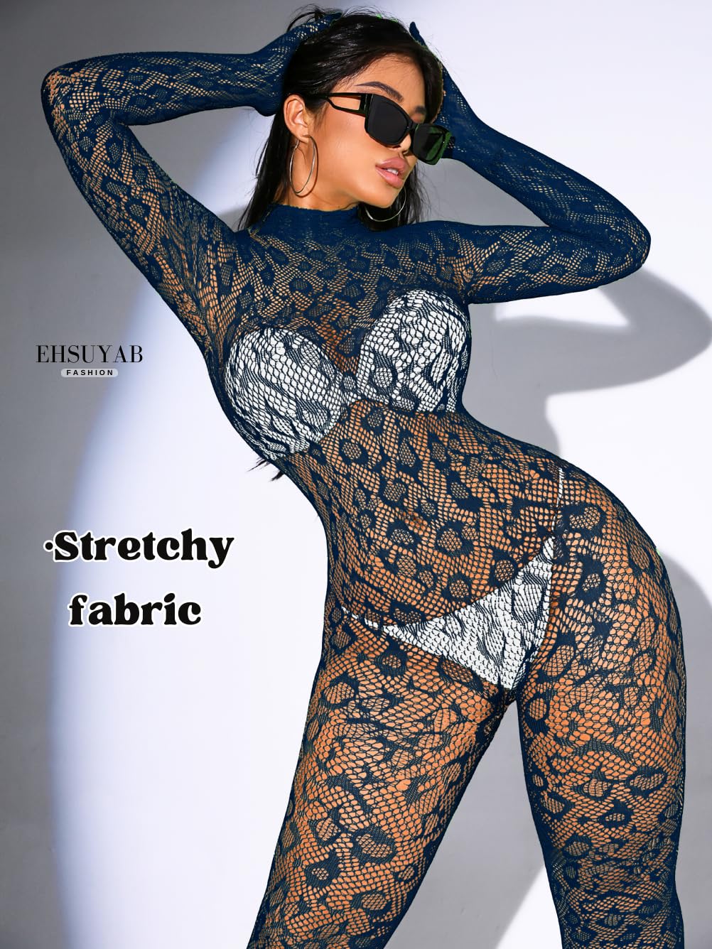 Sexy Lace Leopard Jumpsuit For Women, Fishnet Bodysuit Glow Party Club, Poster One Piece Mesh Full Body Rave Outfits