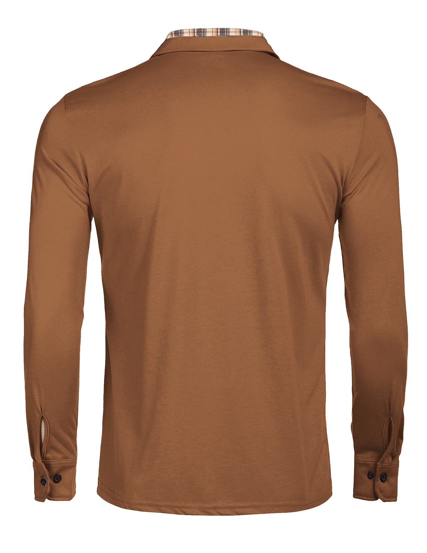 COOFANDY Men's Casual Polo Shirt Long Sleeve Classic Plaid Button Tees with Pockets