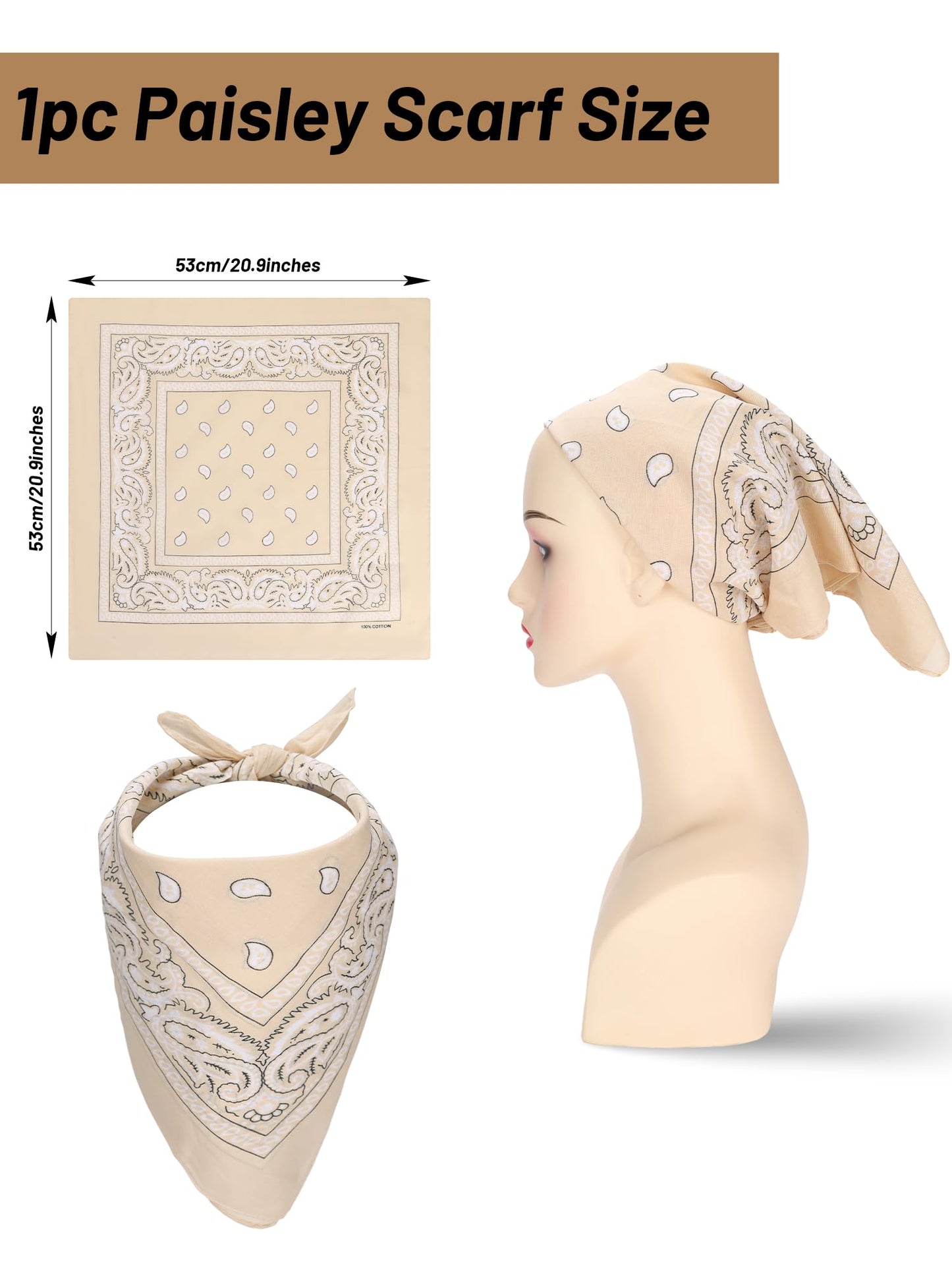 Ibeauti Cowboy Hat with Fringed Bandana Set for Women Wide Brim Western Cowgirl Hat Paisley Head Wrap Scarf
