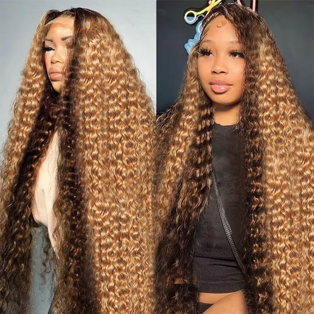MEGOOD 200% Density Reddish Brown Deep Wave Lace Front Wigs Human Hair 13x4 HD Transparent Curly Human Hair Wig Pre Plucked 13X4 Ginger Wig Human Hair Glueless Colored Wigs With Baby Hair 18inch