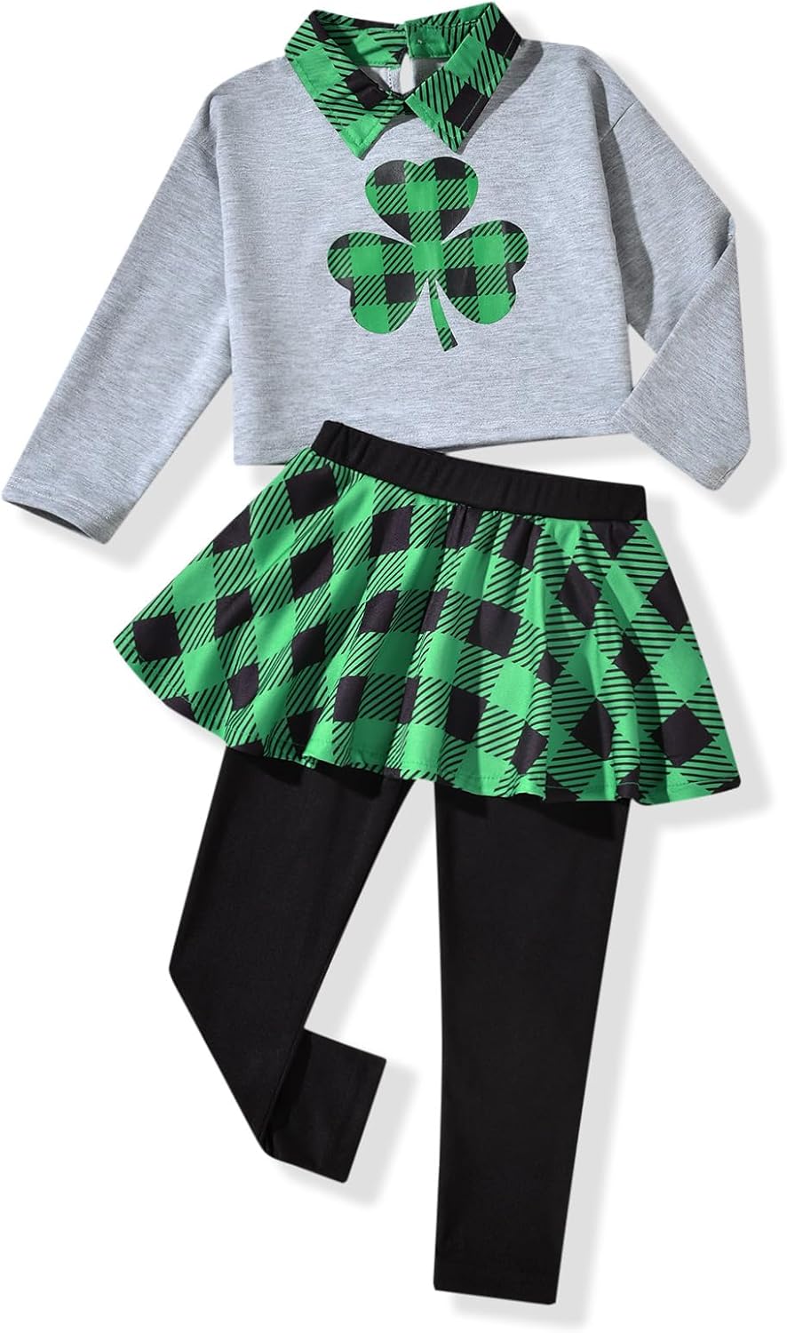 HINTINA Toddler Little Girl Letter Print Sweatshirt Top Plaid Skirt Pants Fall Winter Outfits