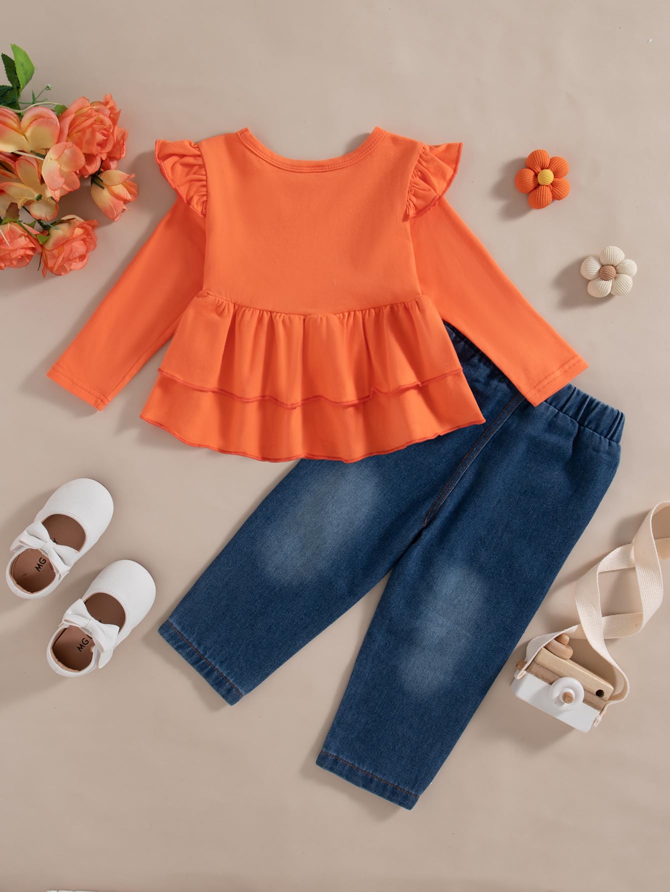 NZRVAWS Baby Girl Clothes Toddler Girl Outfits Infant Ruffle Shirt Denim Ripped Jeans Cute Clothing Set