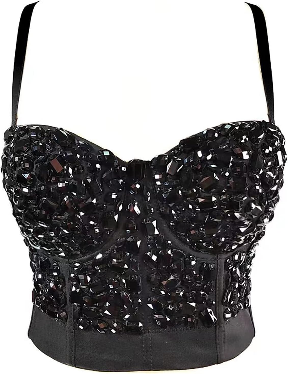Women's Handmade Rhinestone Diamond Push up Bustier Crop Top Punk Corset Bra Vest