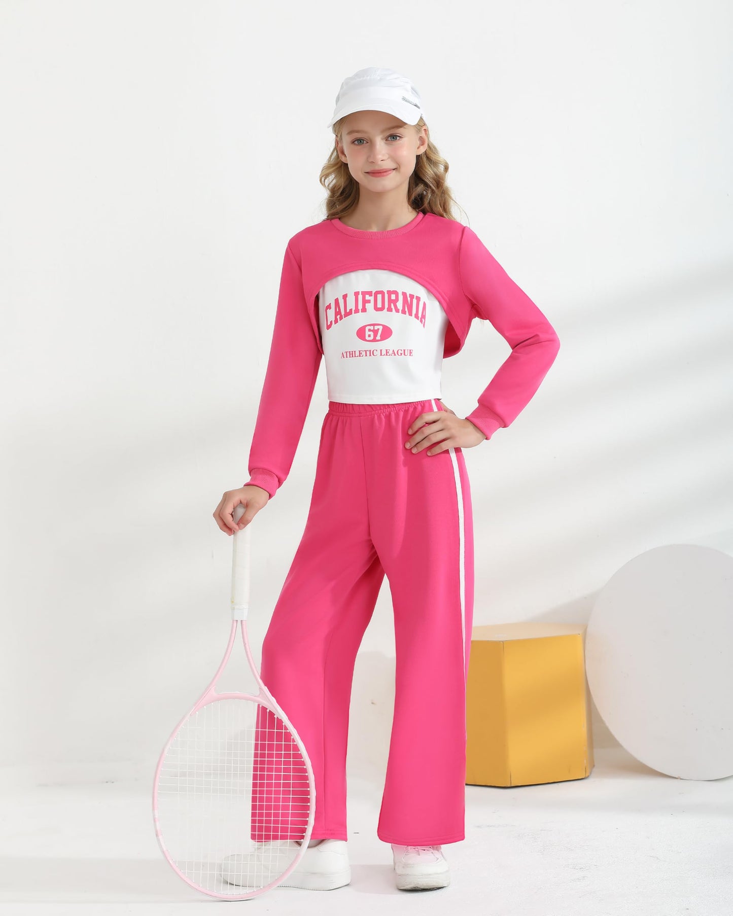 Girls 3 Piece Outfits Long Sleeve Crop Shirts & Cami Tops & Sweatpants Sets Fall Clothes Size 8-12Y