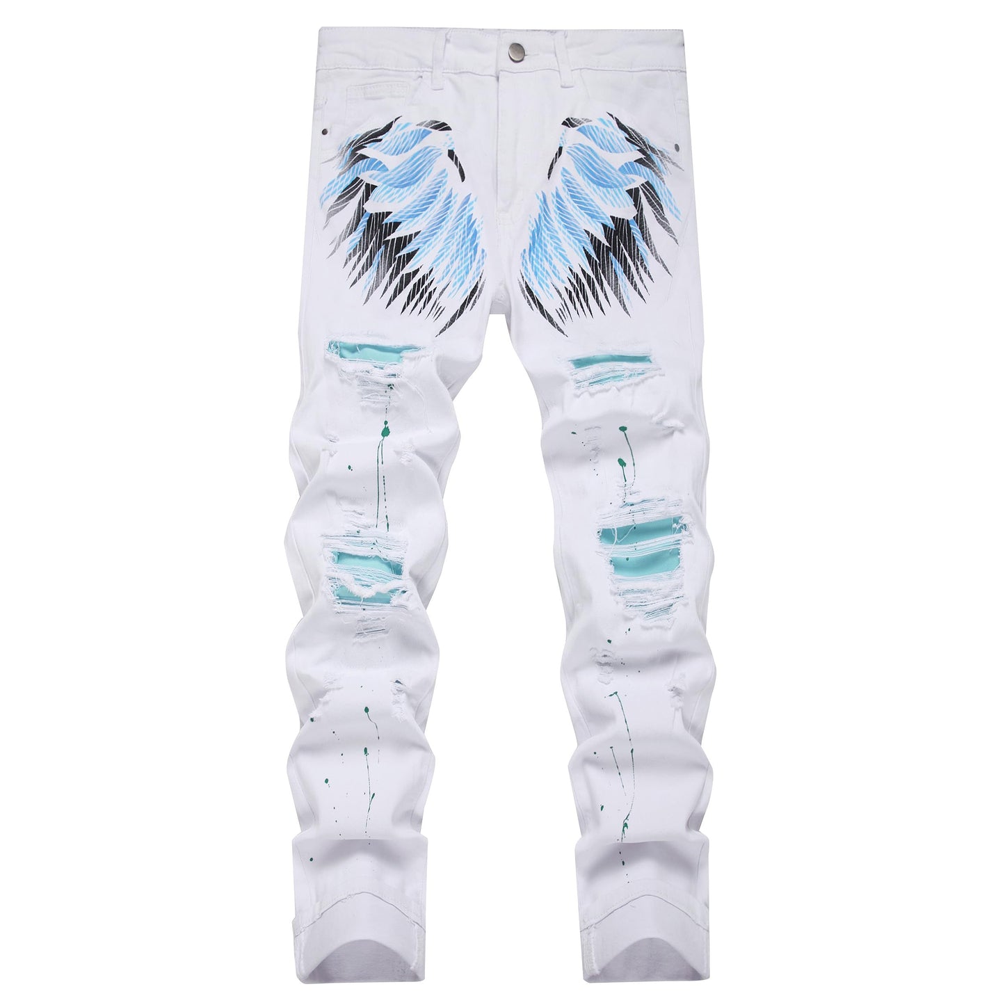 Men's Slim-fit Stretch Denim Jeans Featuring a Ripped Stretch Regular Pants