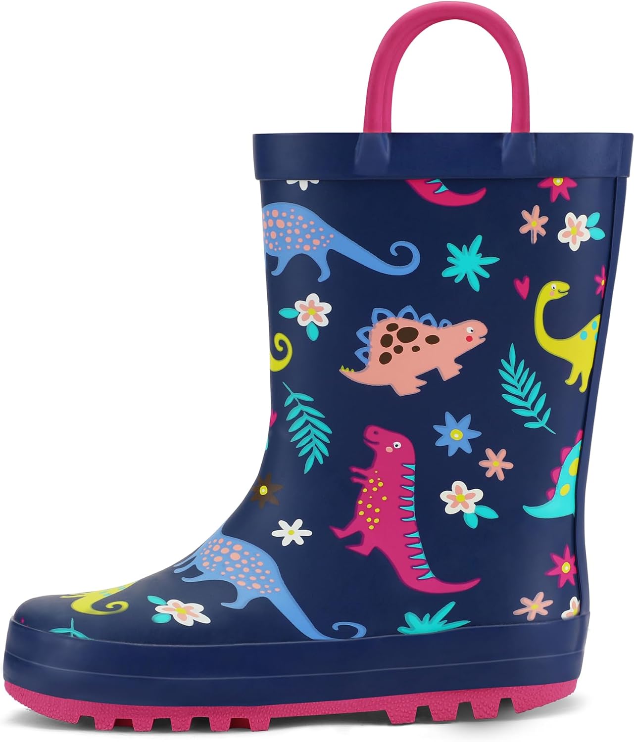 K KomForme Kids Rain Boots Waterproof Printed Rubber boots with Handles