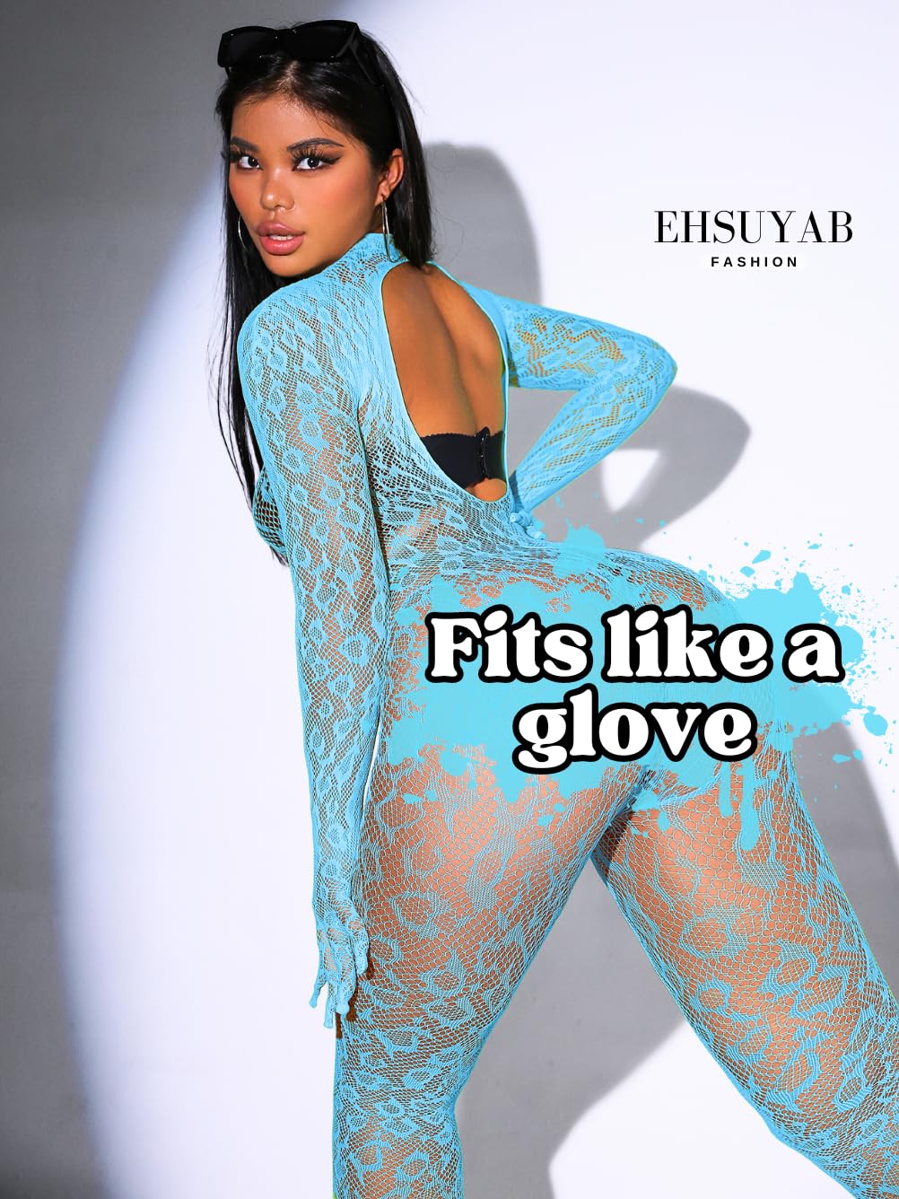 Sexy Lace Leopard Jumpsuit For Women, Fishnet Bodysuit Glow Party Club, Poster One Piece Mesh Full Body Rave Outfits