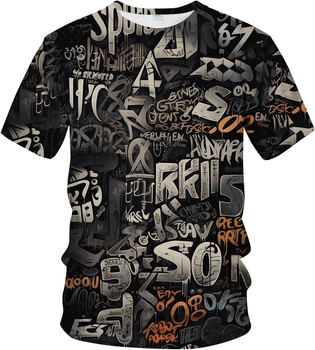 Men's Artist Street Letter Graffiti Markers T-Shirt Shirts 3D Printing Graffiti Graphic Shirt Tee Top
