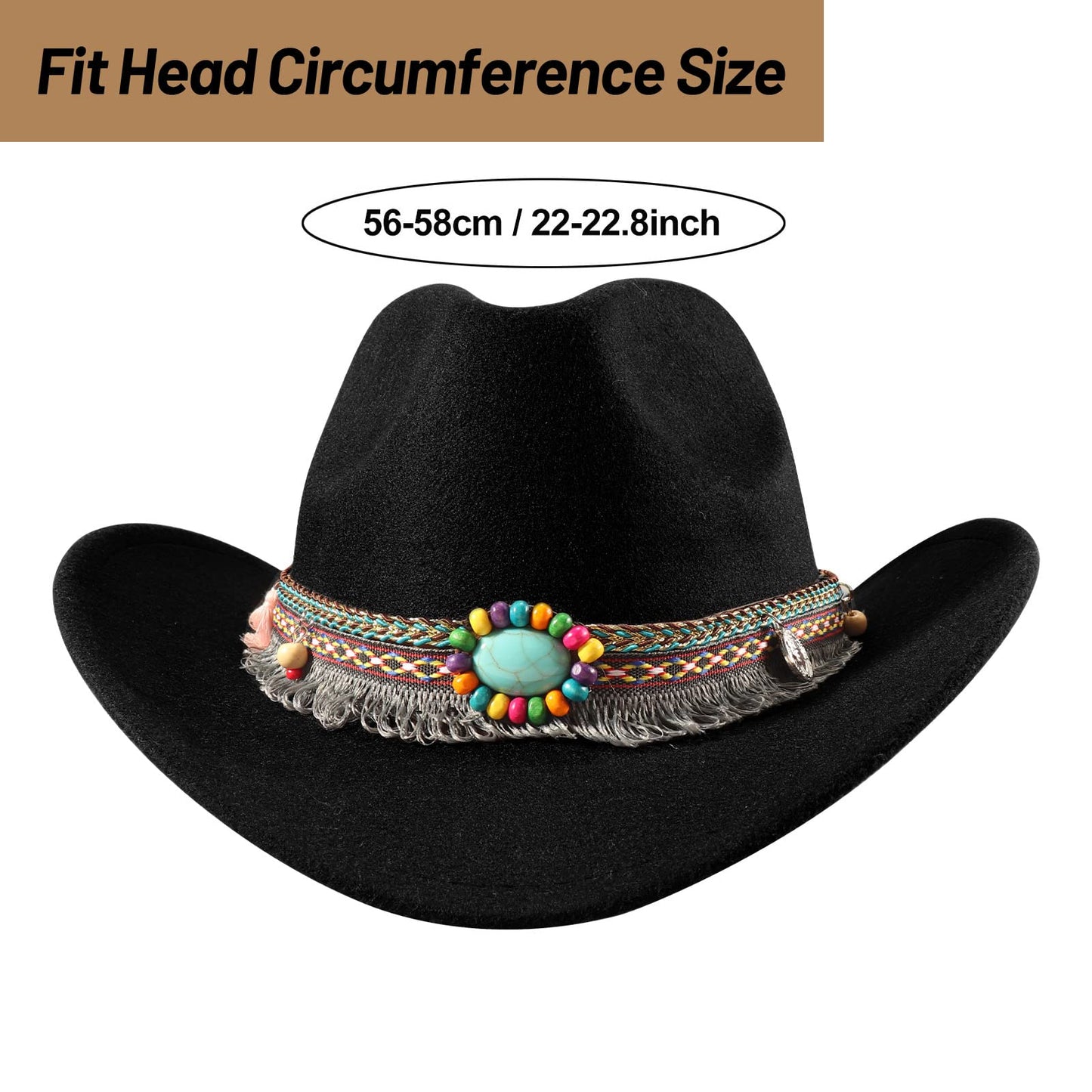 Ibeauti Cowboy Hat with Fringed Bandana Set for Women Wide Brim Western Cowgirl Hat Paisley Head Wrap Scarf