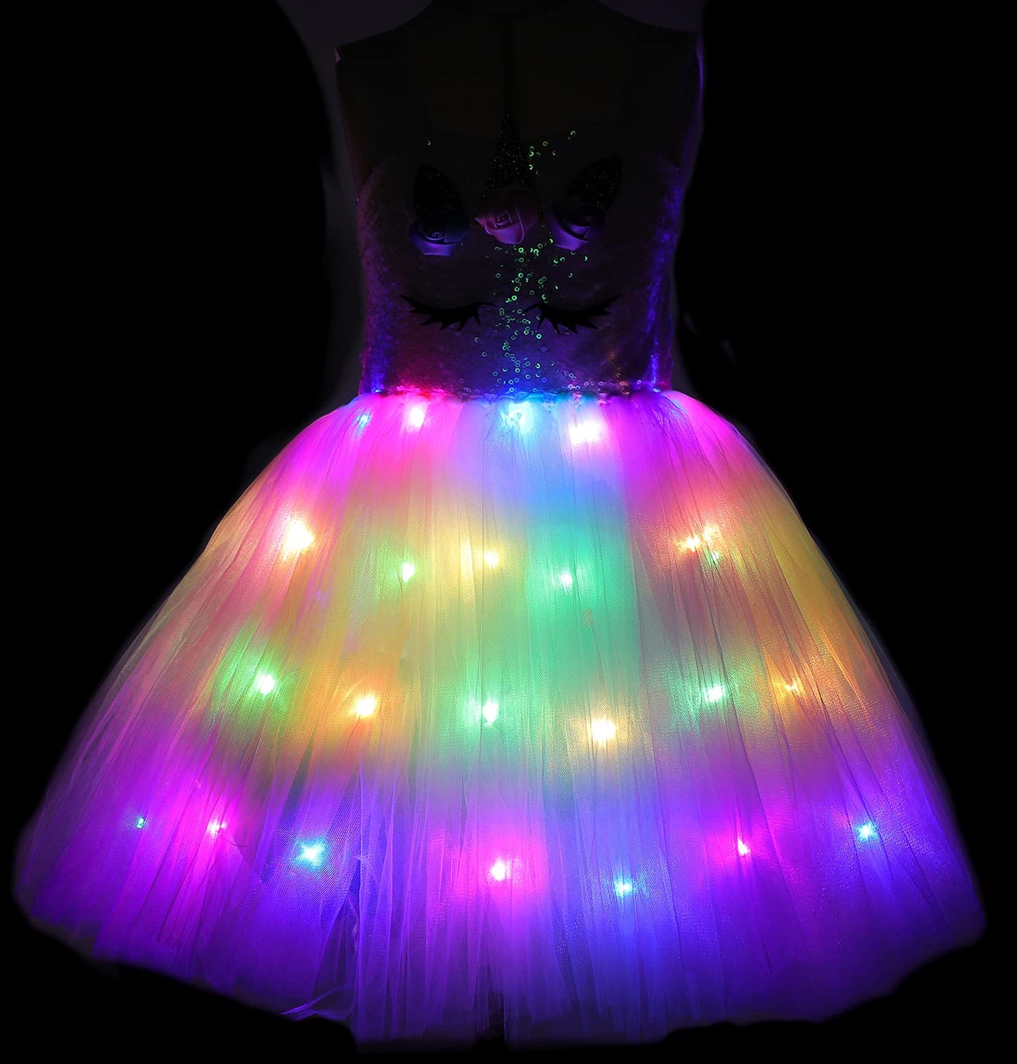 Soyoekbt Girls Unicorn Costume LED Light Up Unicorn Dress Birthday Party Princess Dress for Halloween Party