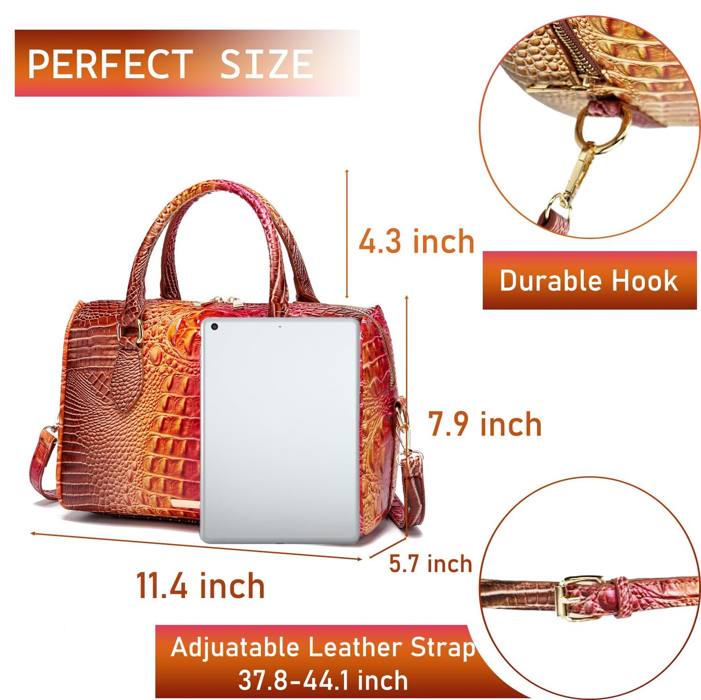 Top-Handle Crocodile Purses For Women Crossbody Leather Bags Trendy Large Capacity Tote with Shoulder Strap