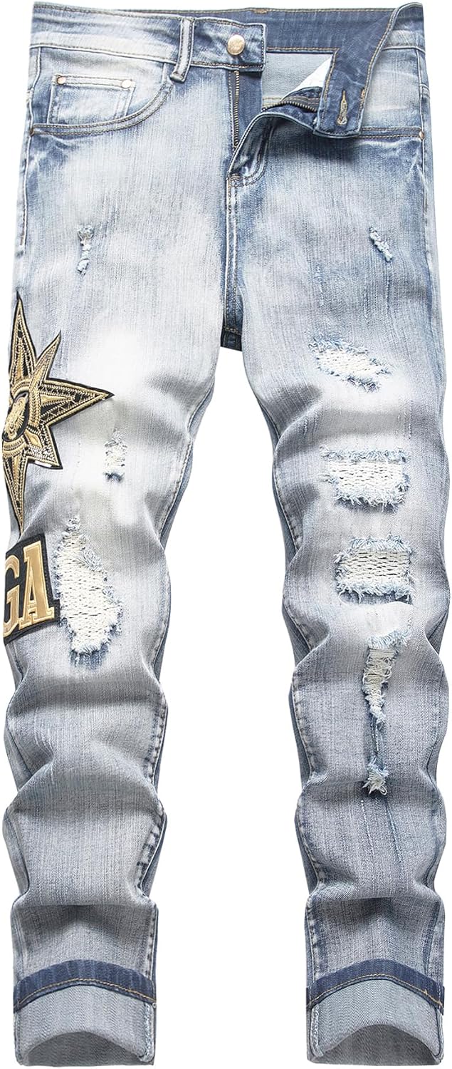 Men's Casual Stylish Straight Slim Fit Jeans Young Hiphop Skinny Denim Pants