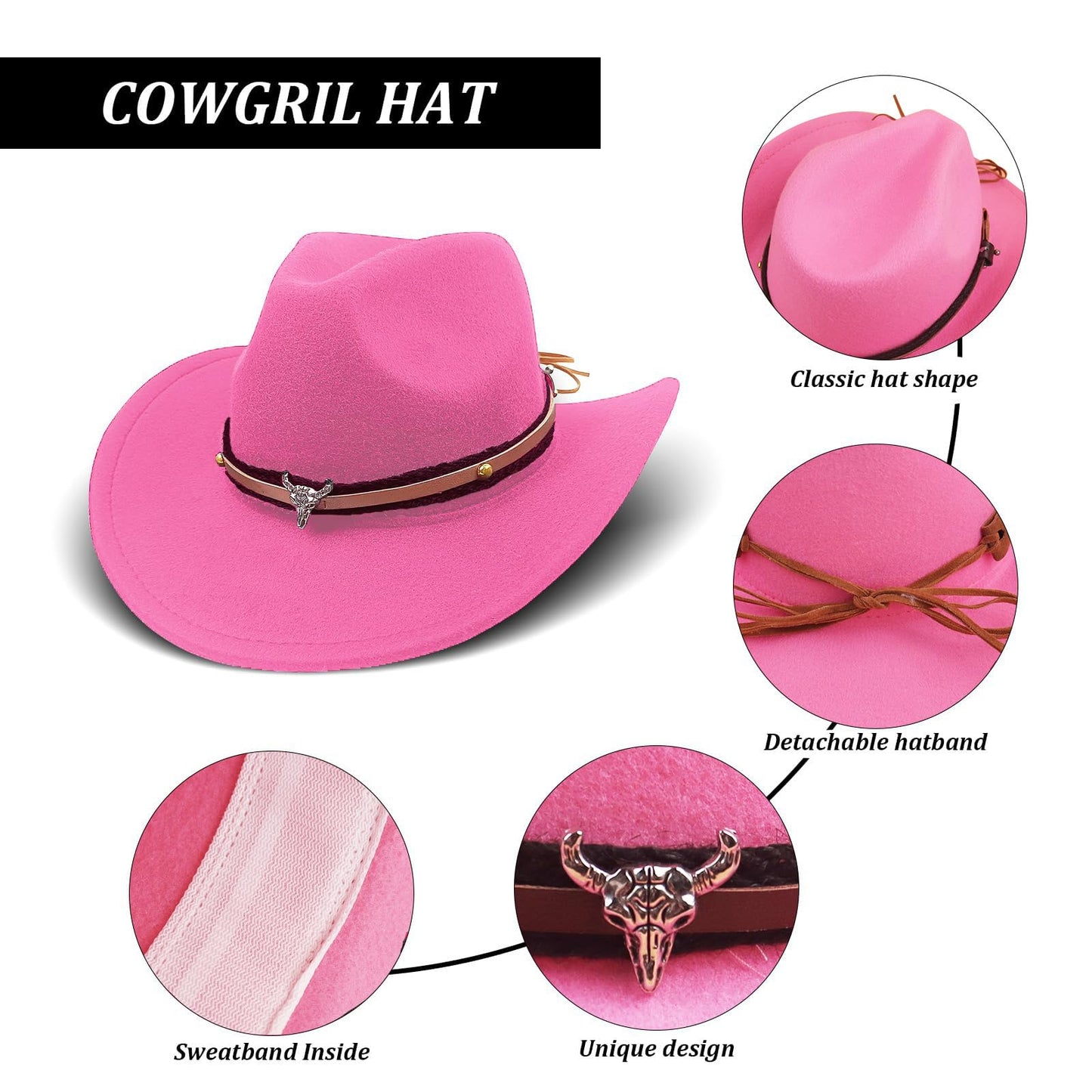 HyperFun Cowgirl Outfits for Women Western Costume Accessories Cowboy Hat Tassels Fringe Vest Earring Hippie Glasses Bandana