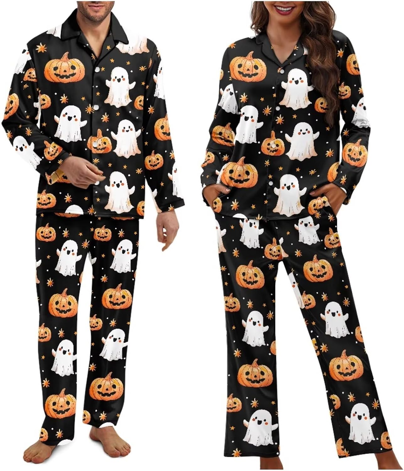 Matching Pajamas for Couple Soft Funny Front Button long Sleeve Pajamas