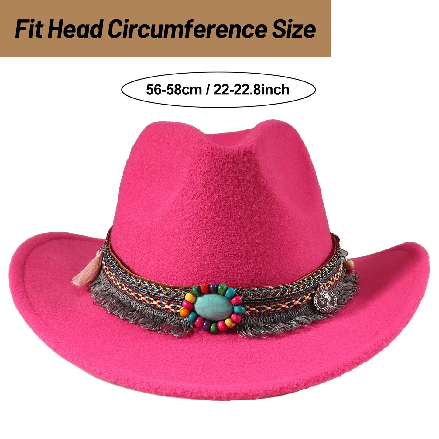 Ibeauti Cowboy Hat with Fringed Bandana Set for Women Wide Brim Western Cowgirl Hat Paisley Head Wrap Scarf
