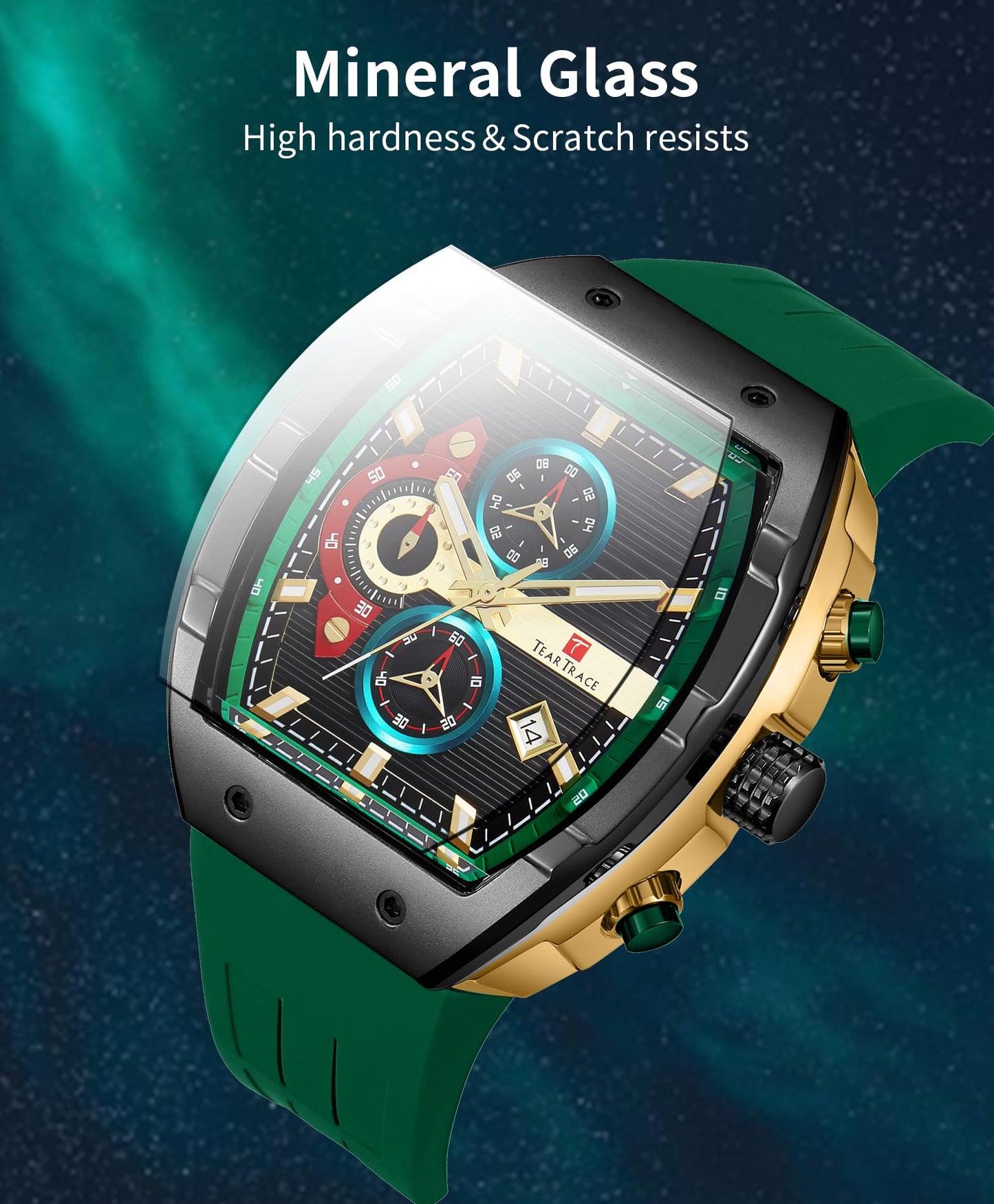 Watches for Men Analog Quartz Waterproof Sport Men’s Watch Tonneau Chronograph Luminous Fashionable Unique Casual Watch with Silicone Strap