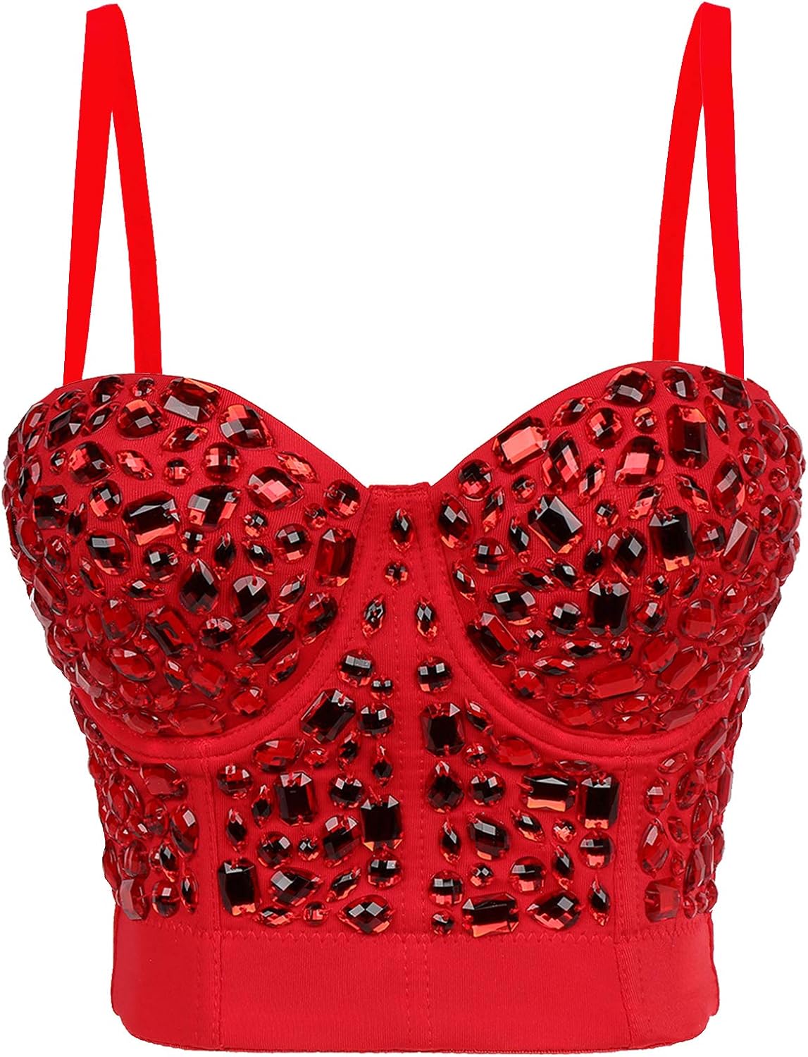 Women's Handmade Rhinestone Diamond Push up Bustier Crop Top Punk Corset Bra Vest