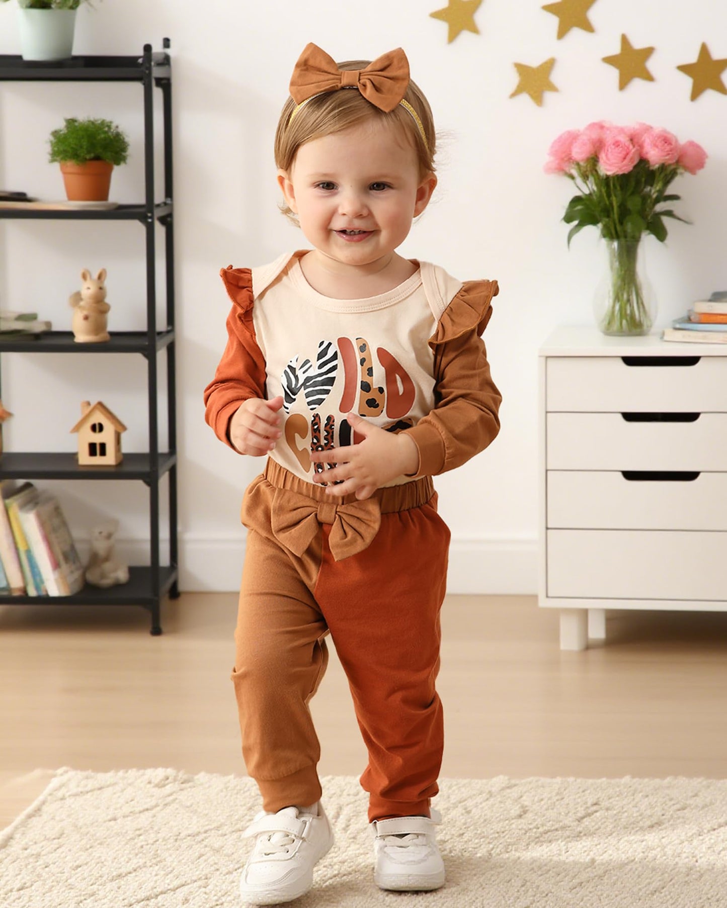 Mioglrie Baby Girl Clothes Newborn Girl Fall Winter Outfits Pants Set Preemie Clothing Headband 0 3 6 12 18 Months