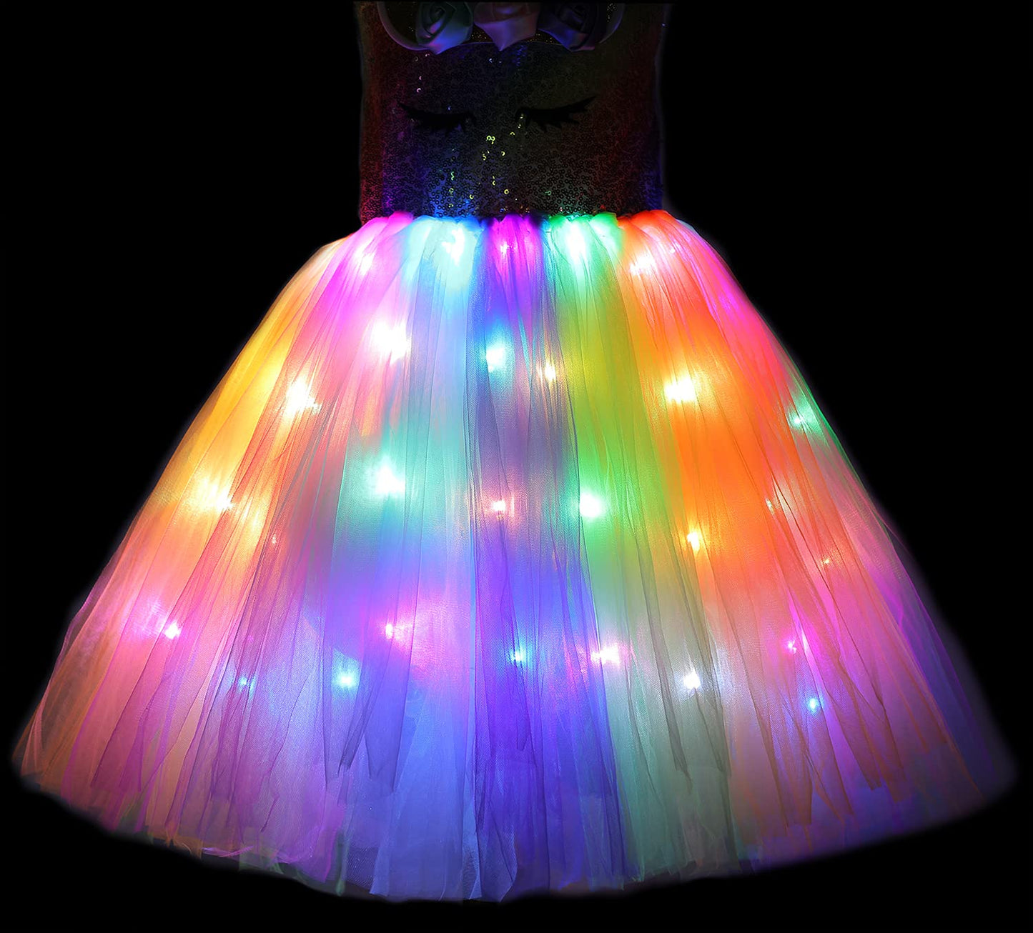 Soyoekbt Girls Unicorn Costume LED Light Up Unicorn Dress Birthday Party Princess Dress for Halloween Party
