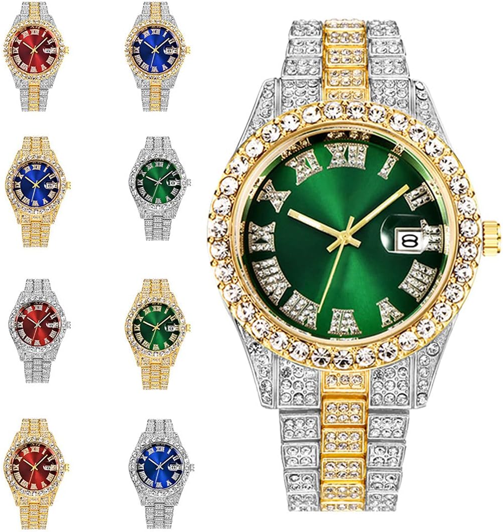 BESTKANG Unisex Luxury Iced Out Watch Mens Diamond Watches Roman Numerals Watches Quartz Analog Wrist Watch