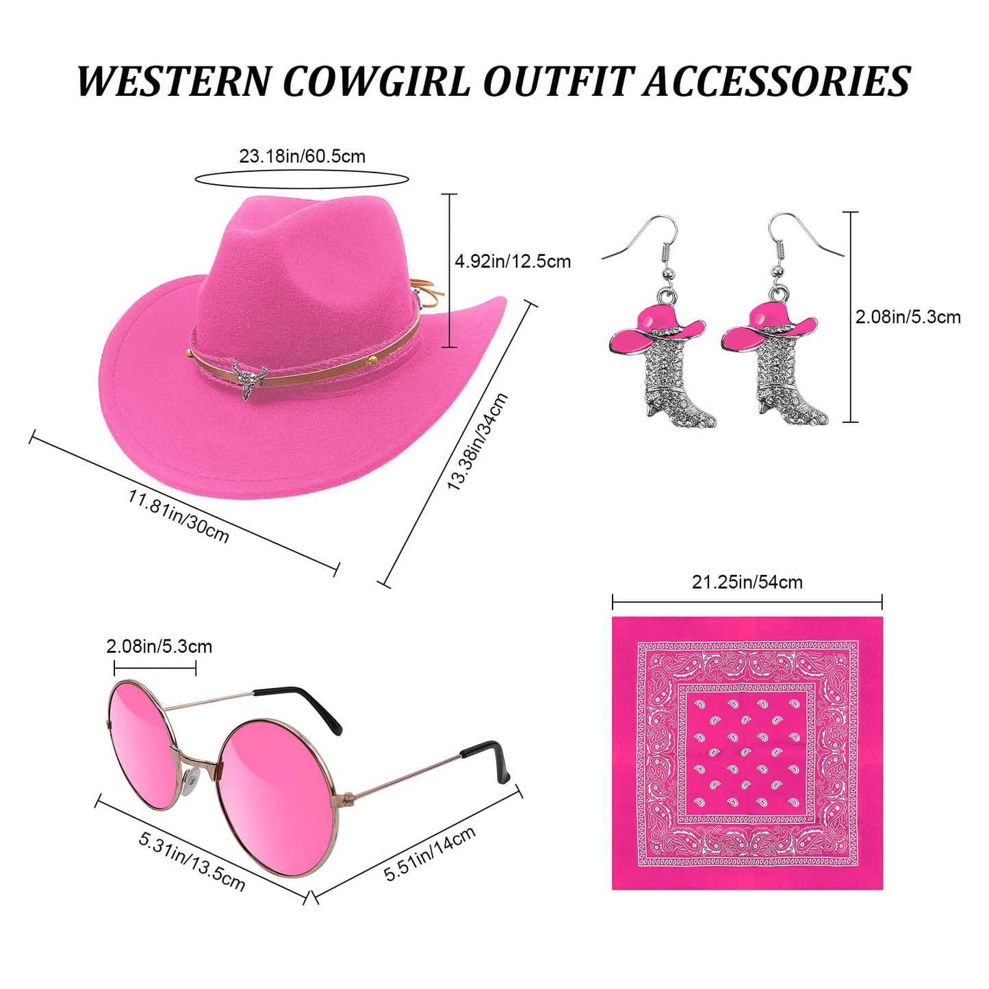 HyperFun Cowgirl Outfits for Women Western Costume Accessories Cowboy Hat Tassels Fringe Vest Earring Hippie Glasses Bandana