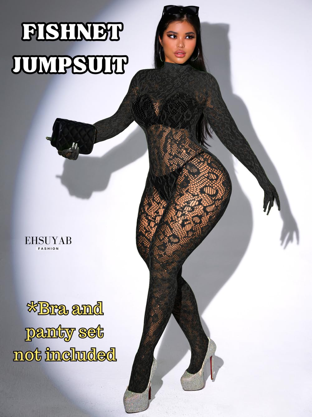 Sexy Lace Leopard Jumpsuit For Women, Fishnet Bodysuit Glow Party Club, Poster One Piece Mesh Full Body Rave Outfits
