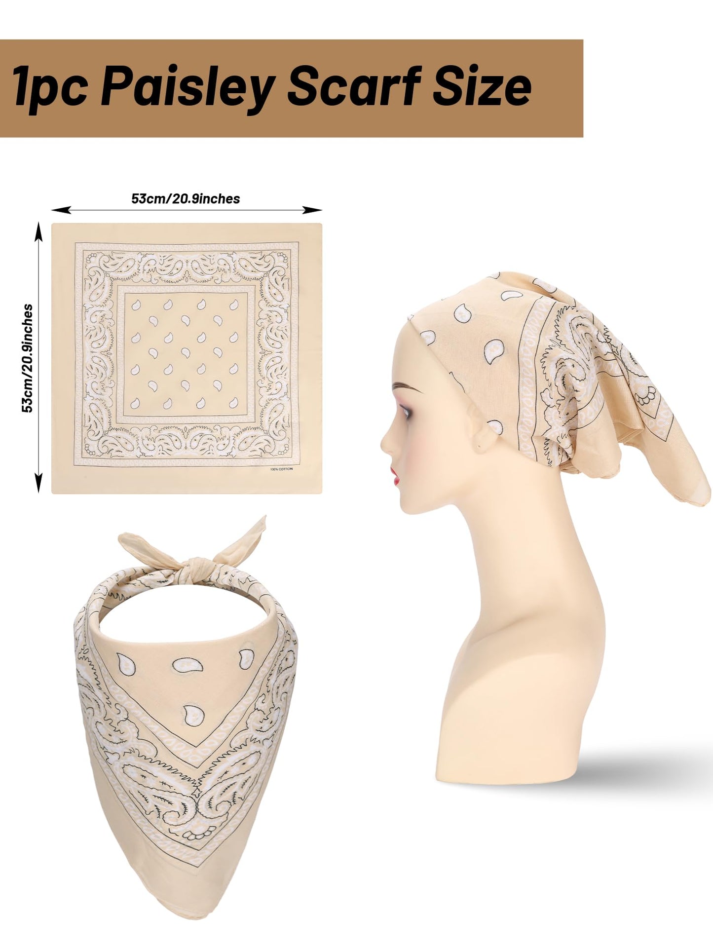Ibeauti Cowboy Hat with Fringed Bandana Set for Women Wide Brim Western Cowgirl Hat Paisley Head Wrap Scarf