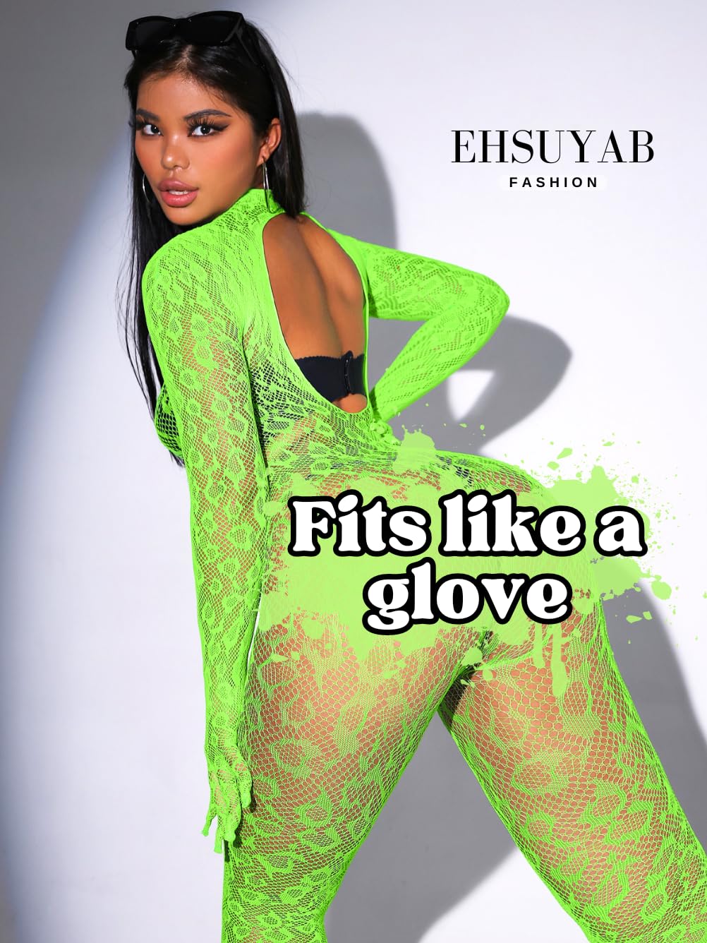 Sexy Lace Leopard Jumpsuit For Women, Fishnet Bodysuit Glow Party Club, Poster One Piece Mesh Full Body Rave Outfits