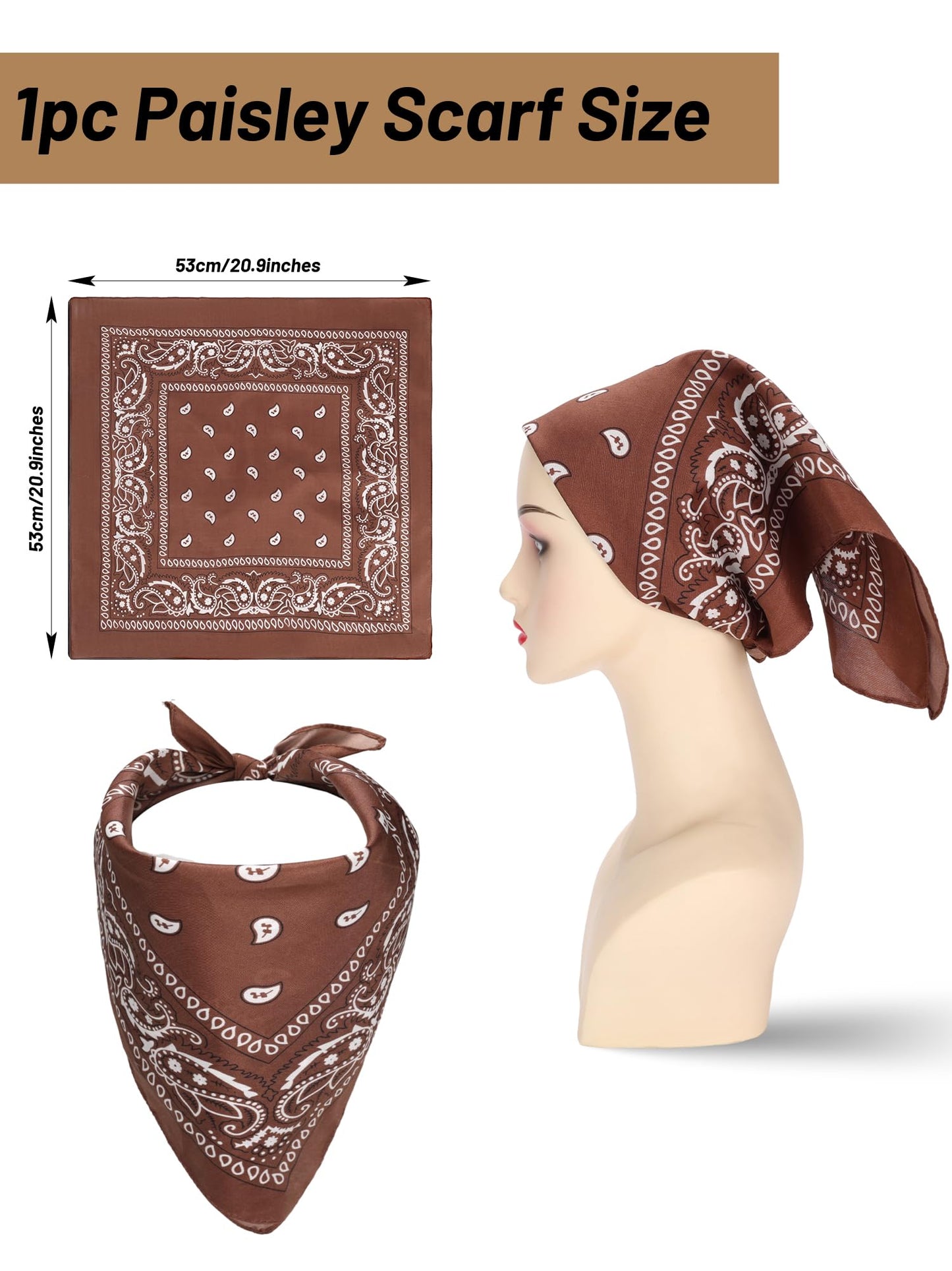 Ibeauti Cowboy Hat with Fringed Bandana Set for Women Wide Brim Western Cowgirl Hat Paisley Head Wrap Scarf
