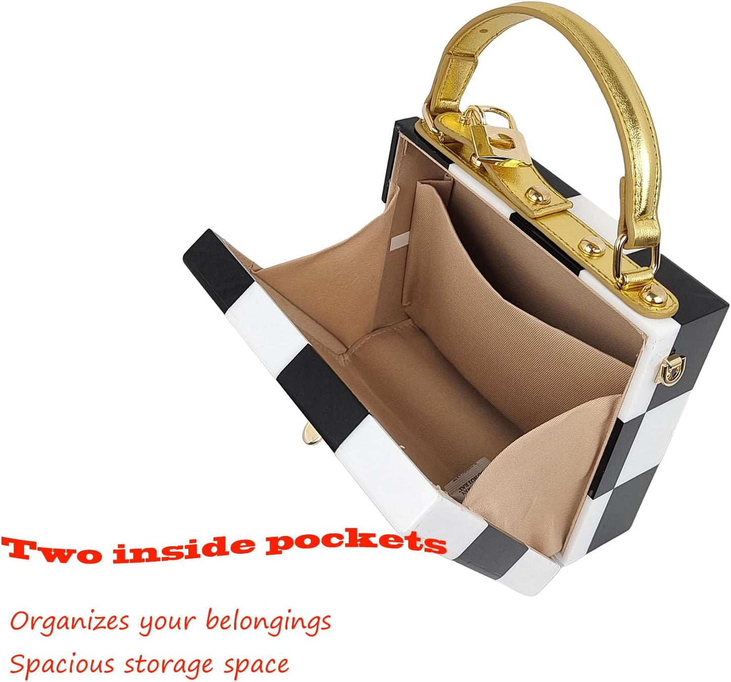 Black White Checkerboard Acrylic Clutch Purse Bag Women Box Evening Bags Acrylic Chain Crossbody Handbag(Stitching)