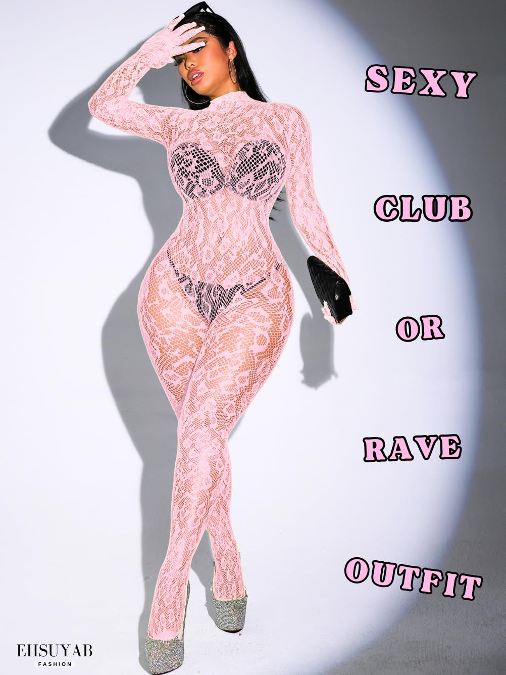 Sexy Lace Leopard Jumpsuit For Women, Fishnet Bodysuit Glow Party Club, Poster One Piece Mesh Full Body Rave Outfits