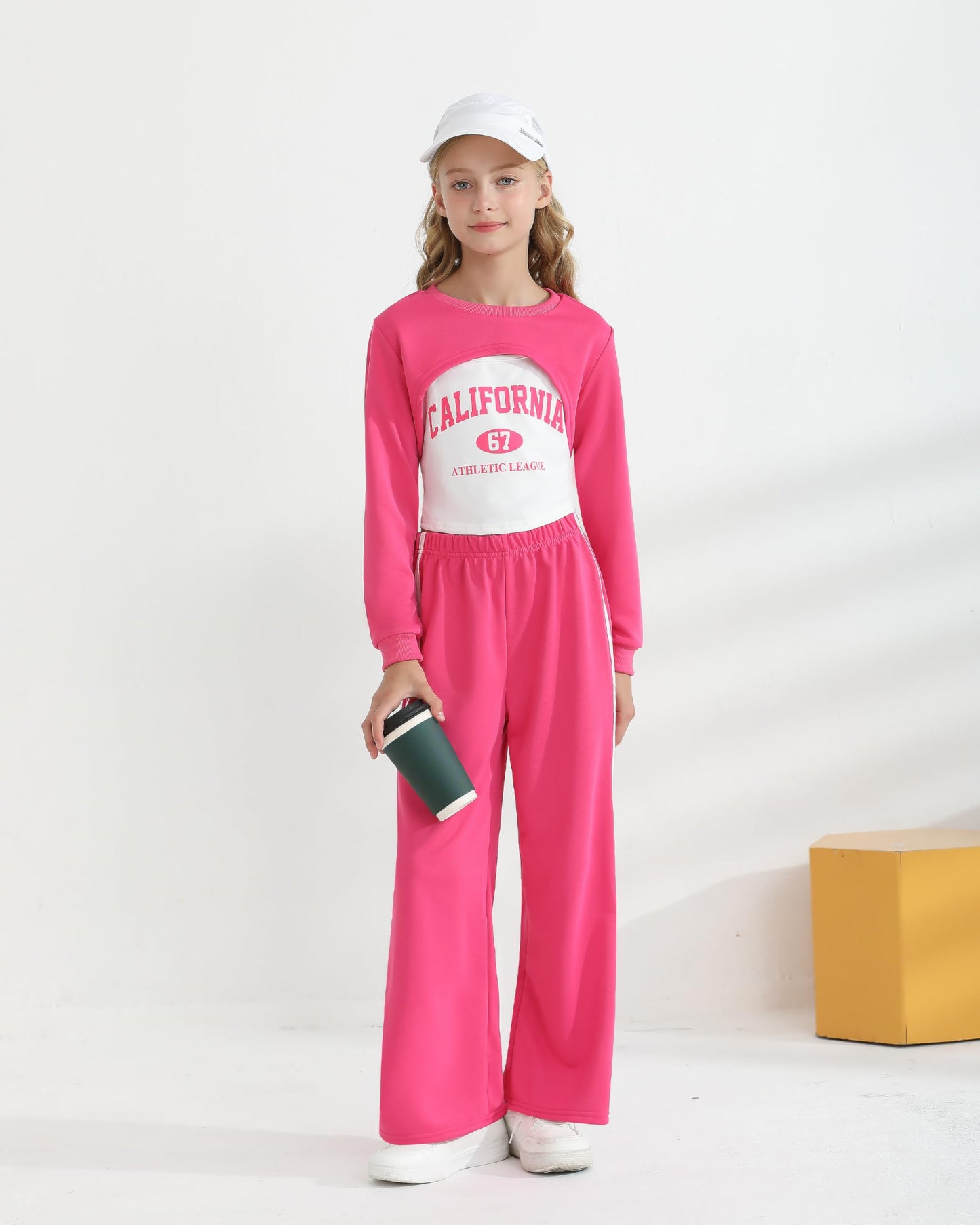 Girls 3 Piece Outfits Long Sleeve Crop Shirts & Cami Tops & Sweatpants Sets Fall Clothes Size 8-12Y