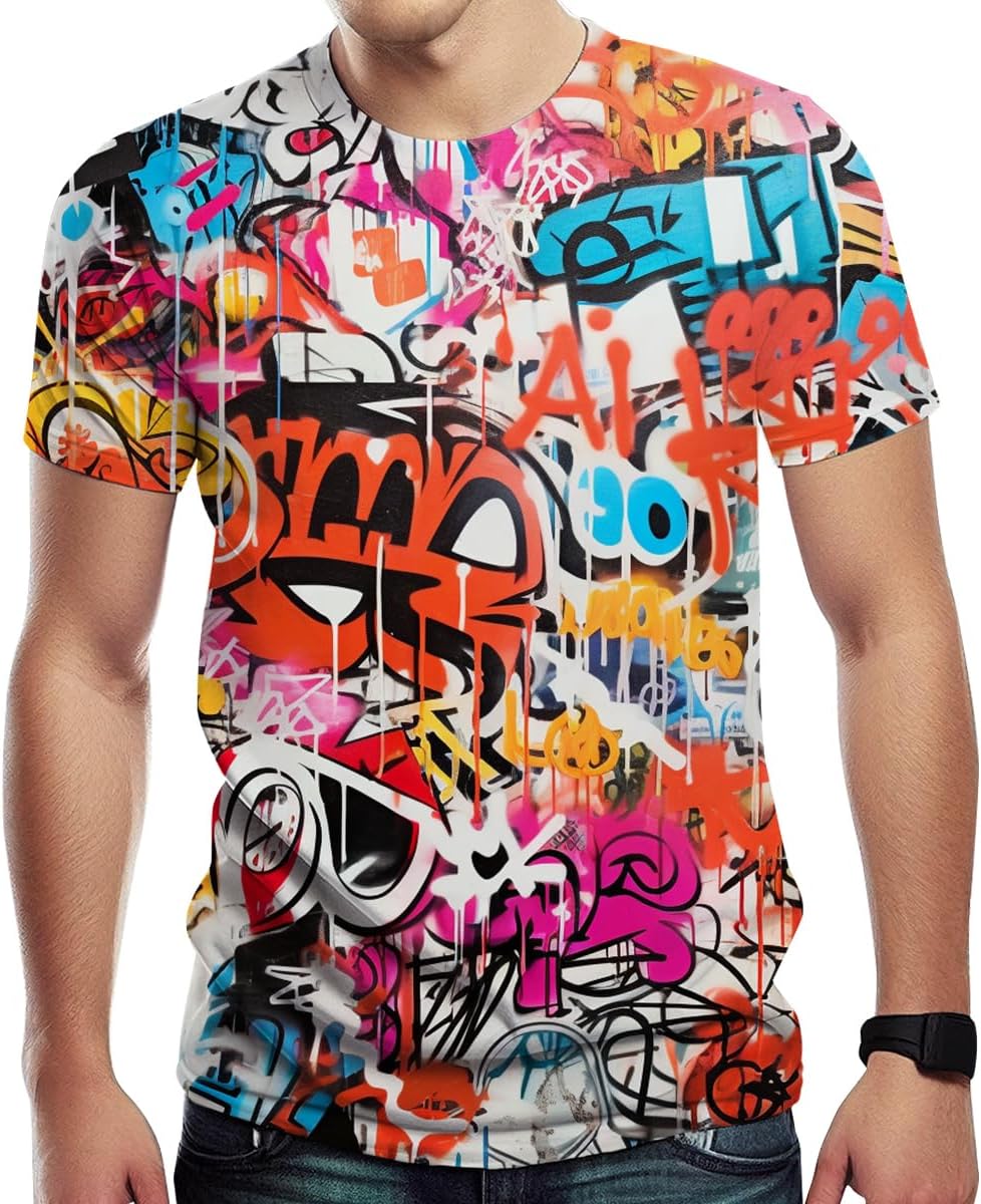 Mens Hip Hop Hipster Crew Neck Short Sleeve T-Shirt