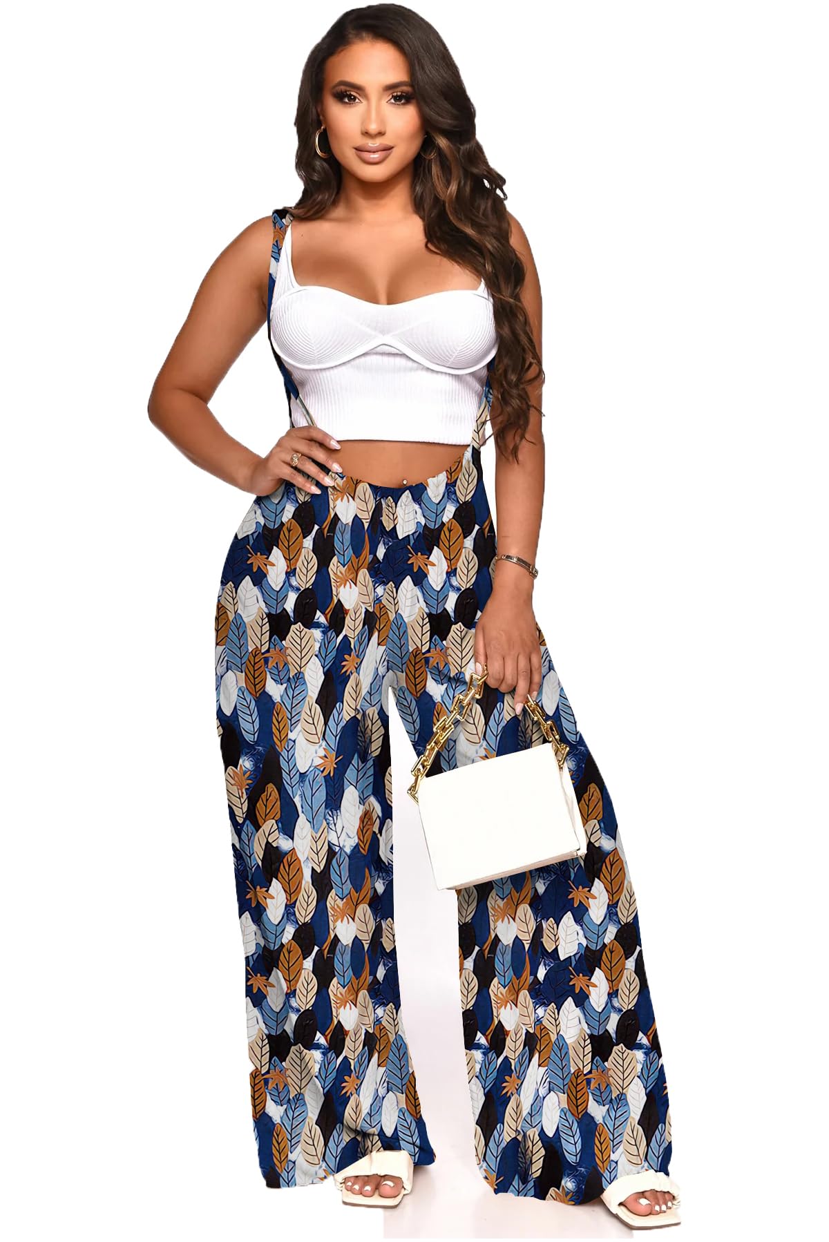 Nimsruc Womens Jumpsuit Casual Loose Sleeveless Adjustable Spaghetti Straps Wide Leg Pants Baggy Overalls With Pockets