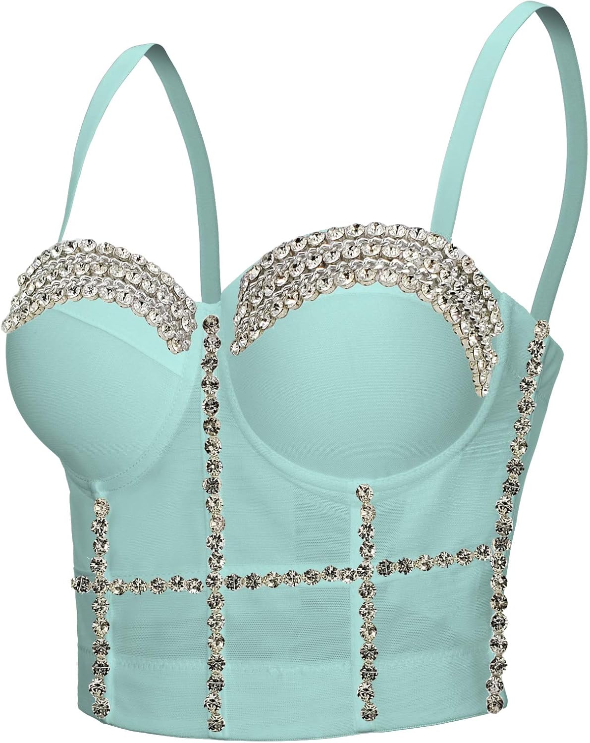 Women's Handmade Rhinestone Diamond Push up Bustier Crop Top Punk Corset Bra Vest