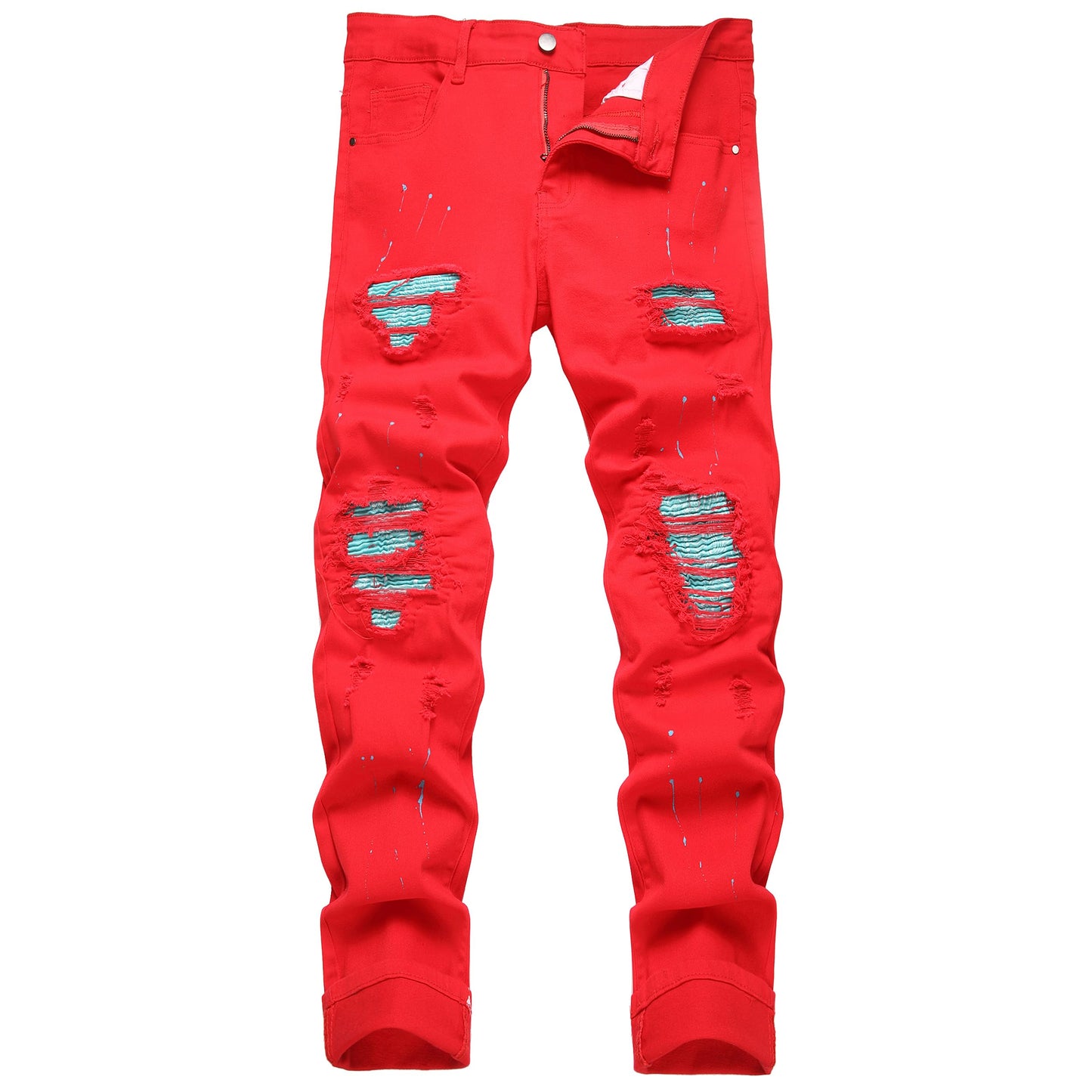 Men's Slim-fit Stretch Denim Jeans Featuring a Ripped Stretch Regular Pants