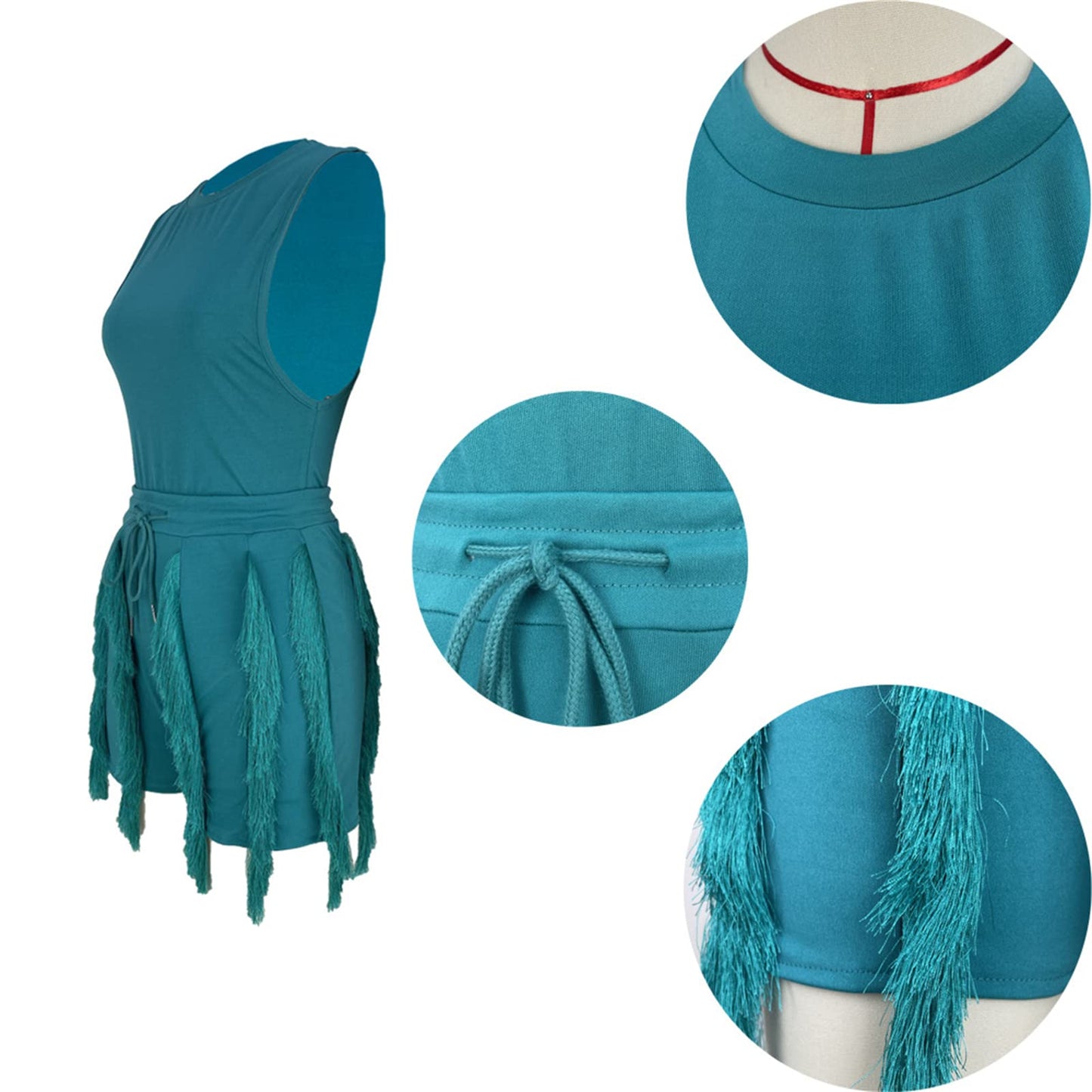 Elainone Two Piece Outfits for Women Sexy Bodycon Sleeveless Tops Drawstring Waist Shorts Sets