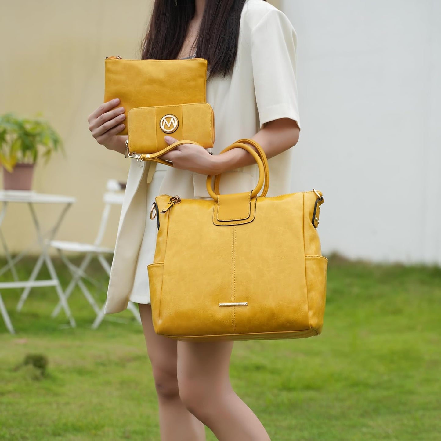 MKF Collection Shoulder Bag for Women, Crossbody Purse & Wristlet: PU Leather Satchel Pocketbook 3 PCs Handbag Set