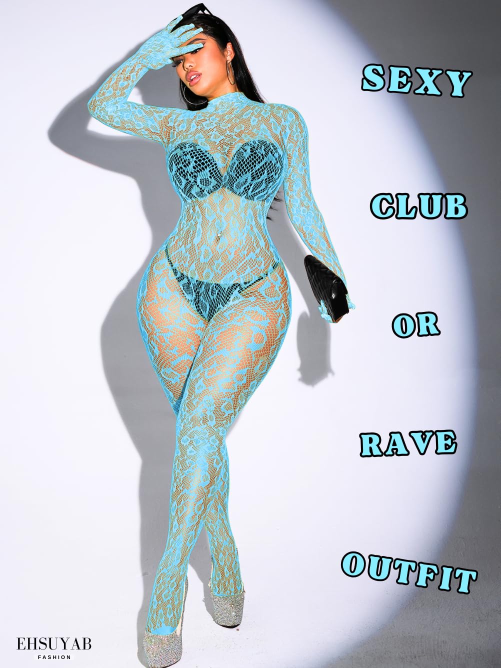 Sexy Lace Leopard Jumpsuit For Women, Fishnet Bodysuit Glow Party Club, Poster One Piece Mesh Full Body Rave Outfits