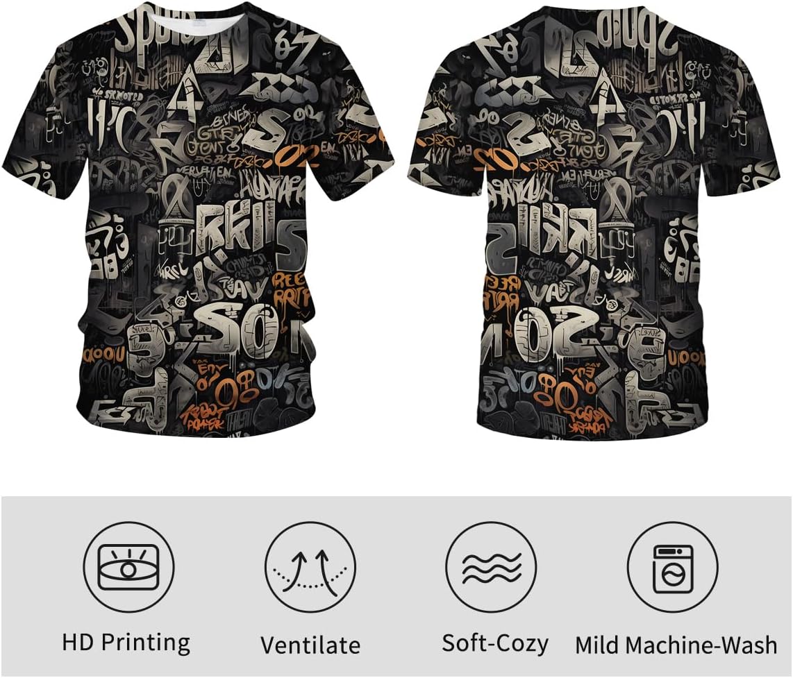 Men's Artist Street Letter Graffiti Markers T-Shirt Shirts 3D Printing Graffiti Graphic Shirt Tee Top
