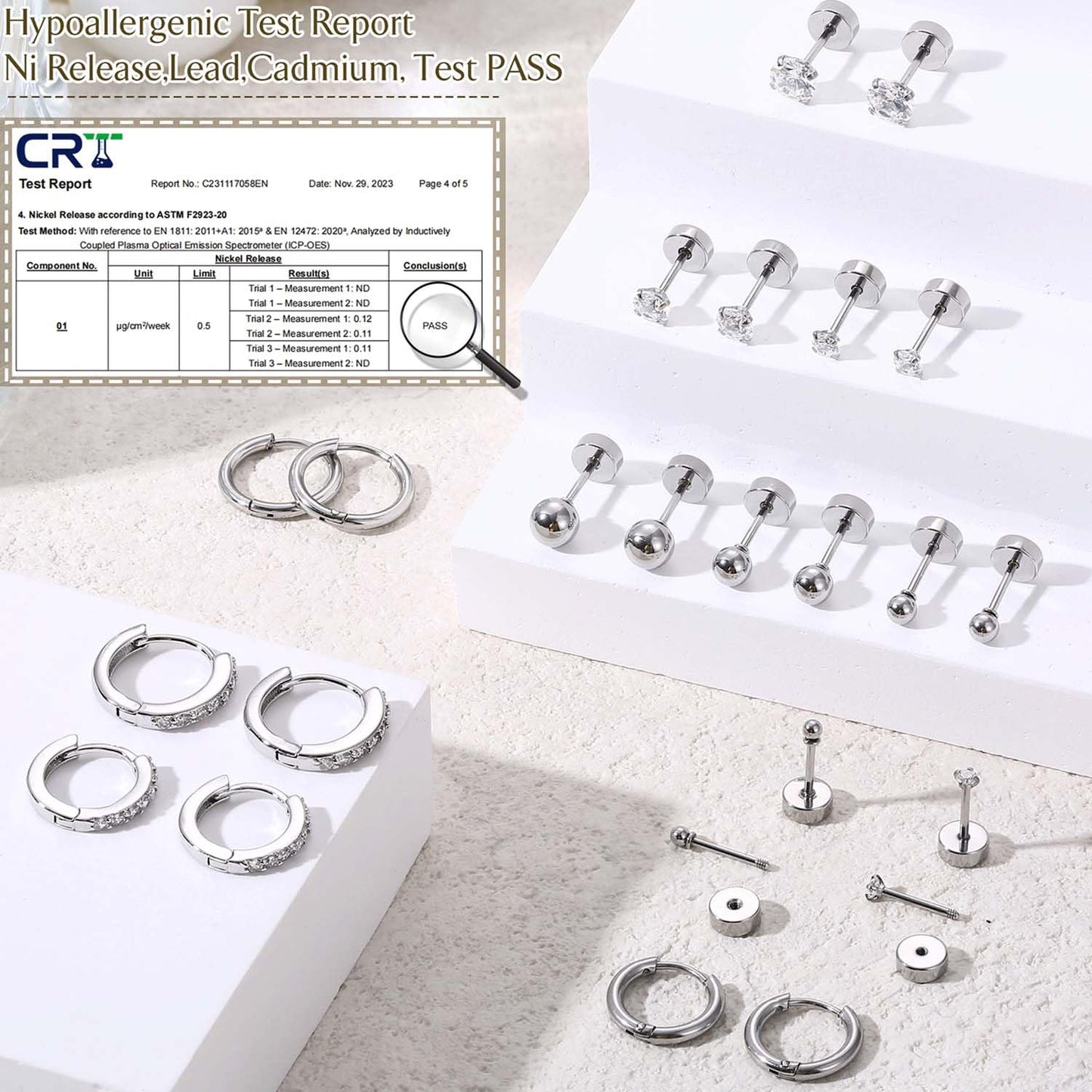 Jstyle Hypoallergenic Surgical Steel Earrings for Sensitive Ears 14K Gold Flat Back Earrings for Women Men Small Stainless Steel Earrings Flatback Stud Hoop Cartilage Earring Set for Multiple Piercing