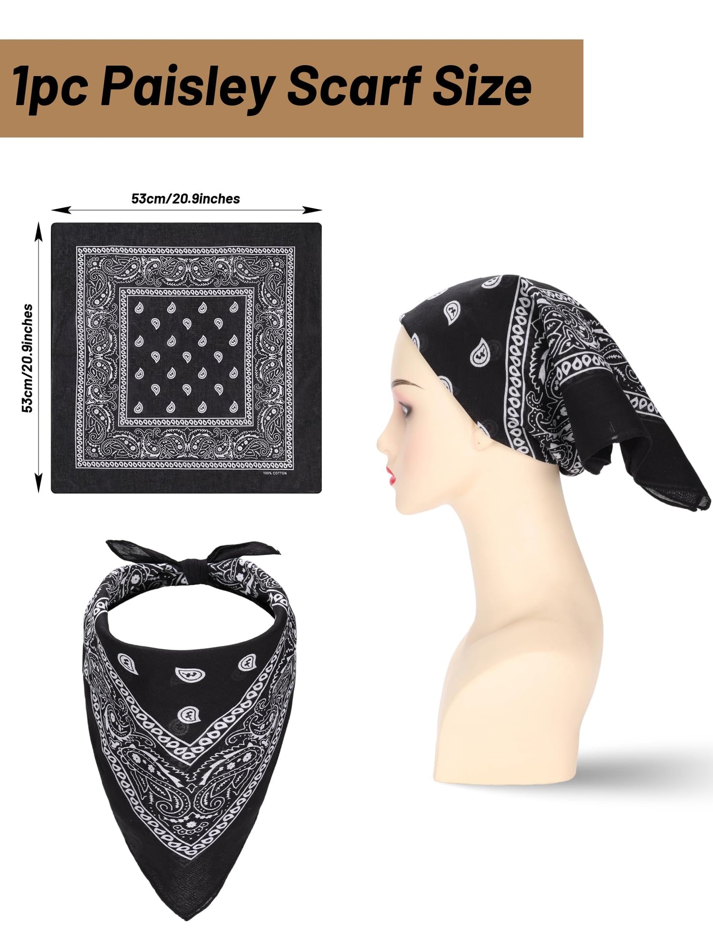 Ibeauti Cowboy Hat with Fringed Bandana Set for Women Wide Brim Western Cowgirl Hat Paisley Head Wrap Scarf