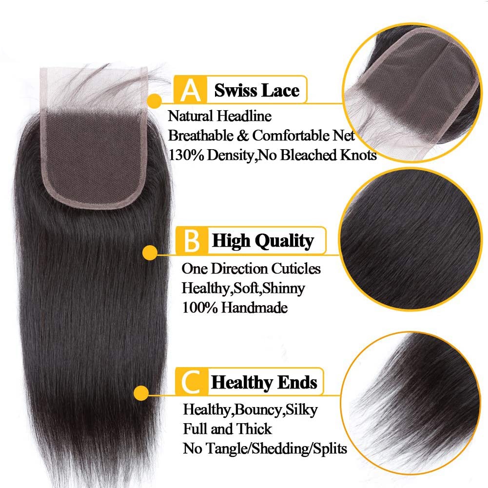 Hd Closure 5x5 Straight Closure 5x5 Transparent Lace Closure 12A Virgin Remy Human Hair Frontal Closure Pre Plucked With Baby Hair Natural Black Color(14inch)