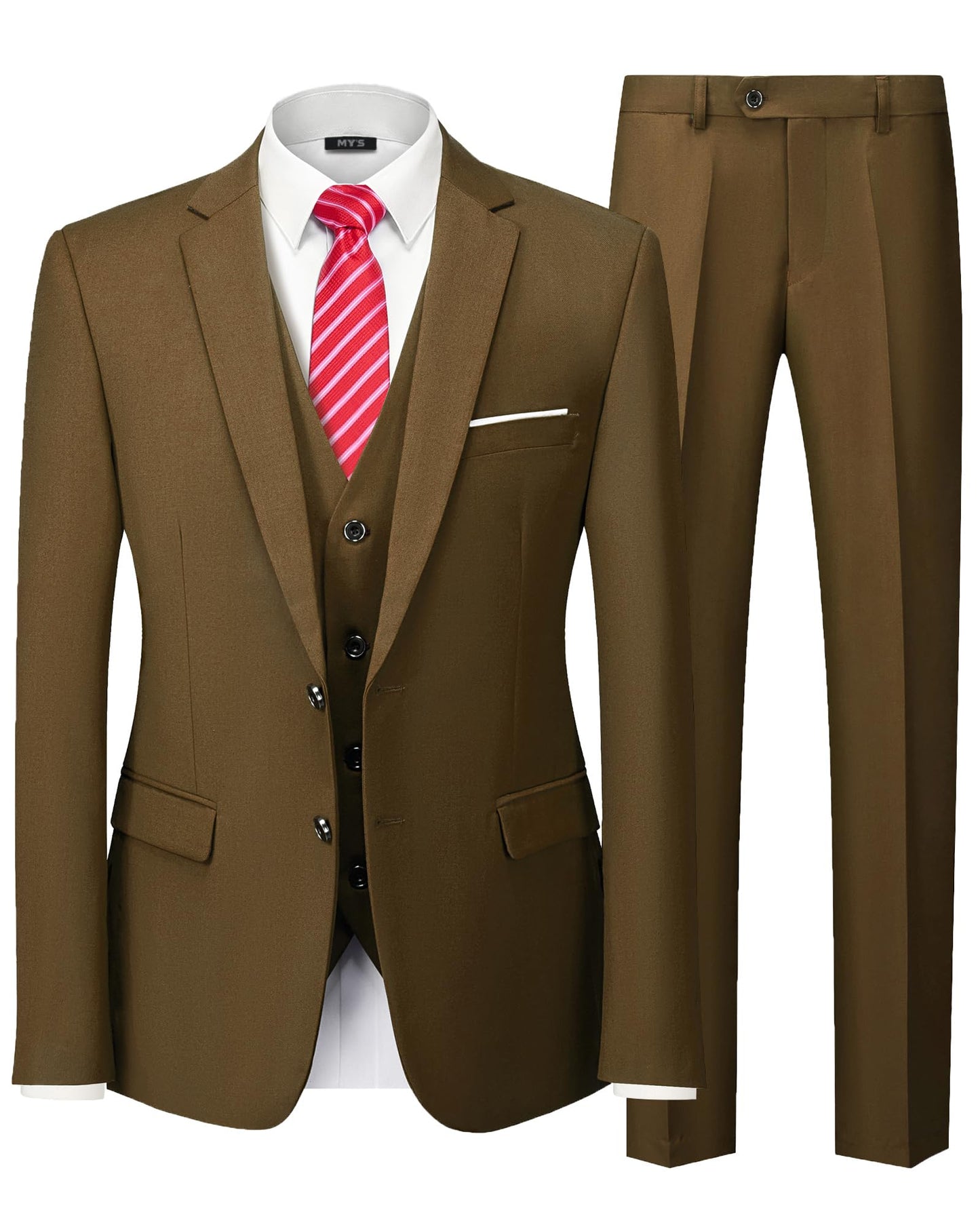 MY'S Men's 3 Piece Slim Fit Suit Set with Tie, 2 Button Blazer Jacket Vest & Pants, Business Wedding Party Prom Suit for Men