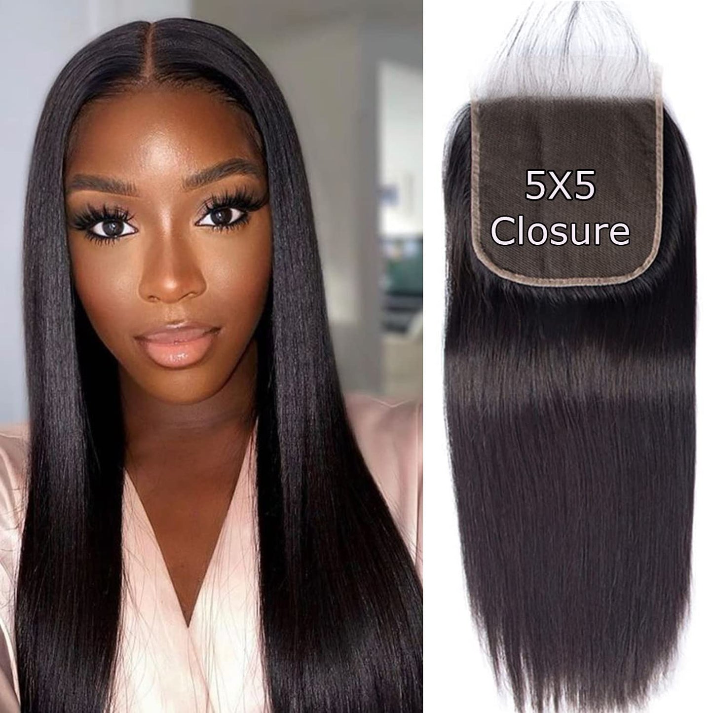 Hd Closure 5x5 Straight Closure 5x5 Transparent Lace Closure 12A Virgin Remy Human Hair Frontal Closure Pre Plucked With Baby Hair Natural Black Color(14inch)