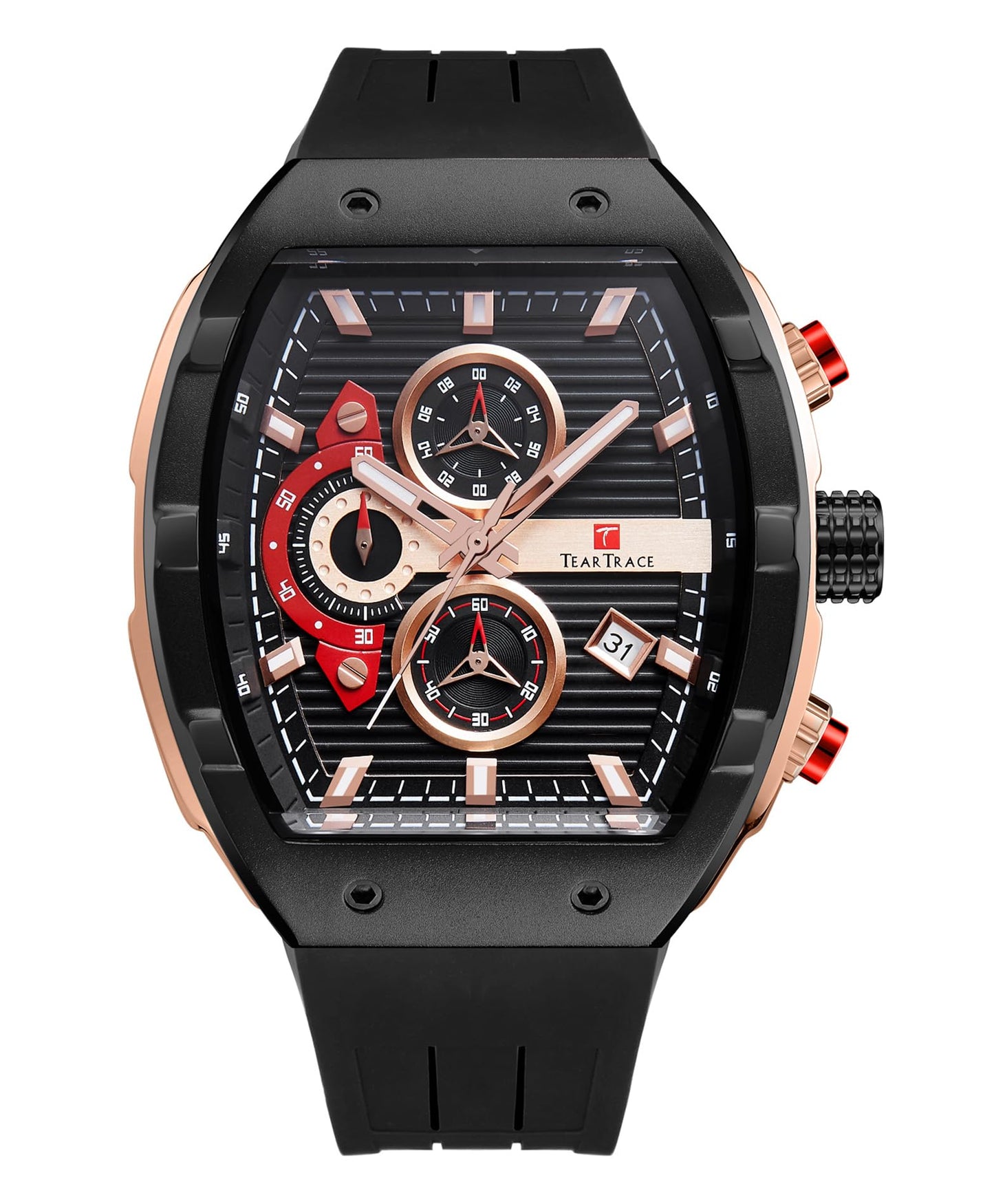Watches for Men Analog Quartz Waterproof Sport Men’s Watch Tonneau Chronograph Luminous Fashionable Unique Casual Watch with Silicone Strap