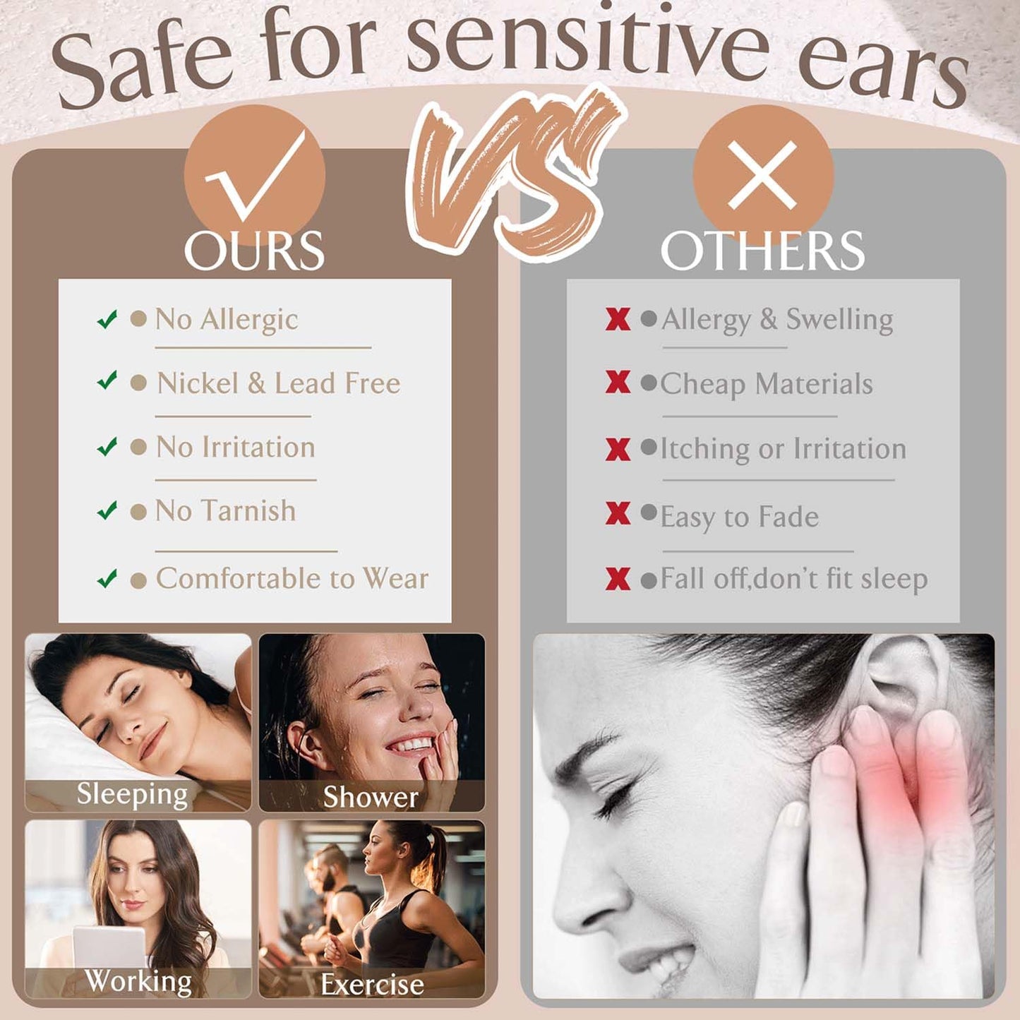 Jstyle Hypoallergenic Surgical Steel Earrings for Sensitive Ears 14K Gold Flat Back Earrings for Women Men Small Stainless Steel Earrings Flatback Stud Hoop Cartilage Earring Set for Multiple Piercing