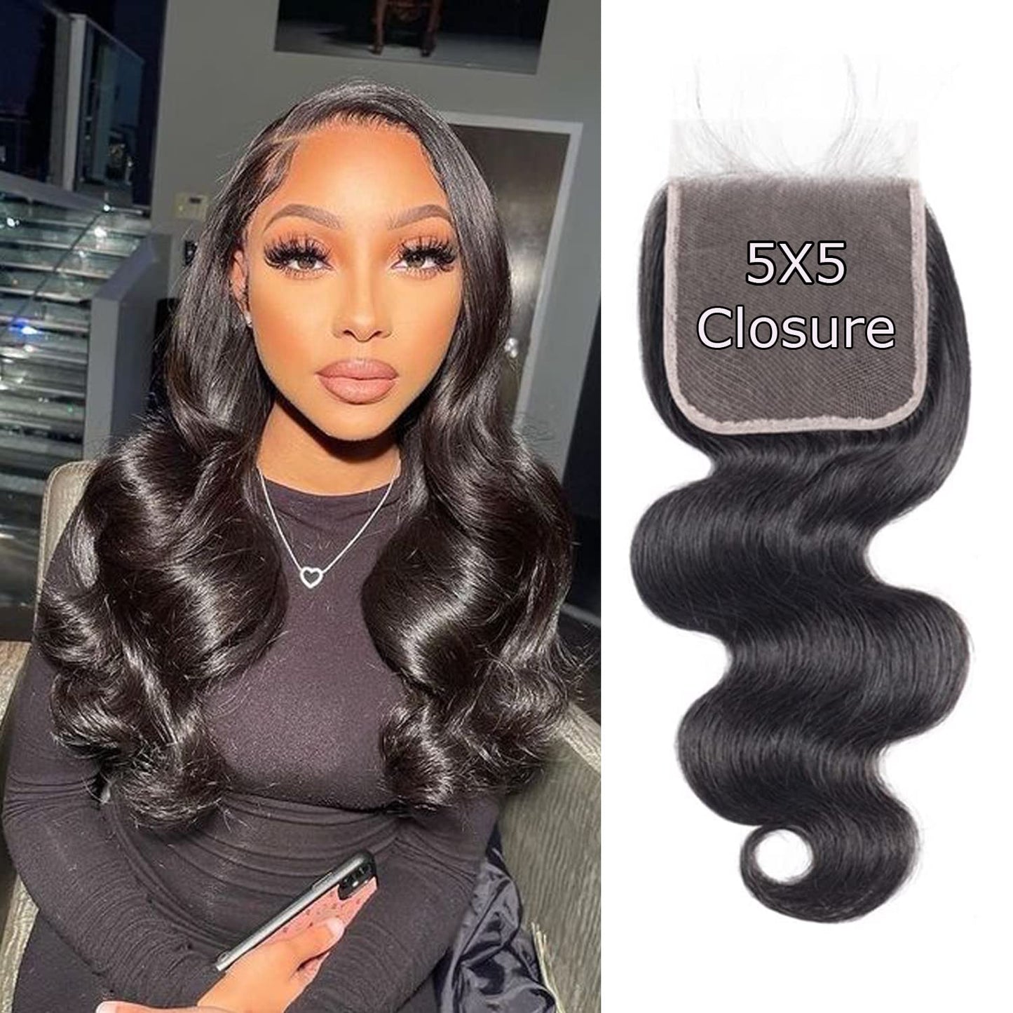 Hd Closure 5x5 Straight Closure 5x5 Transparent Lace Closure 12A Virgin Remy Human Hair Frontal Closure Pre Plucked With Baby Hair Natural Black Color(14inch)