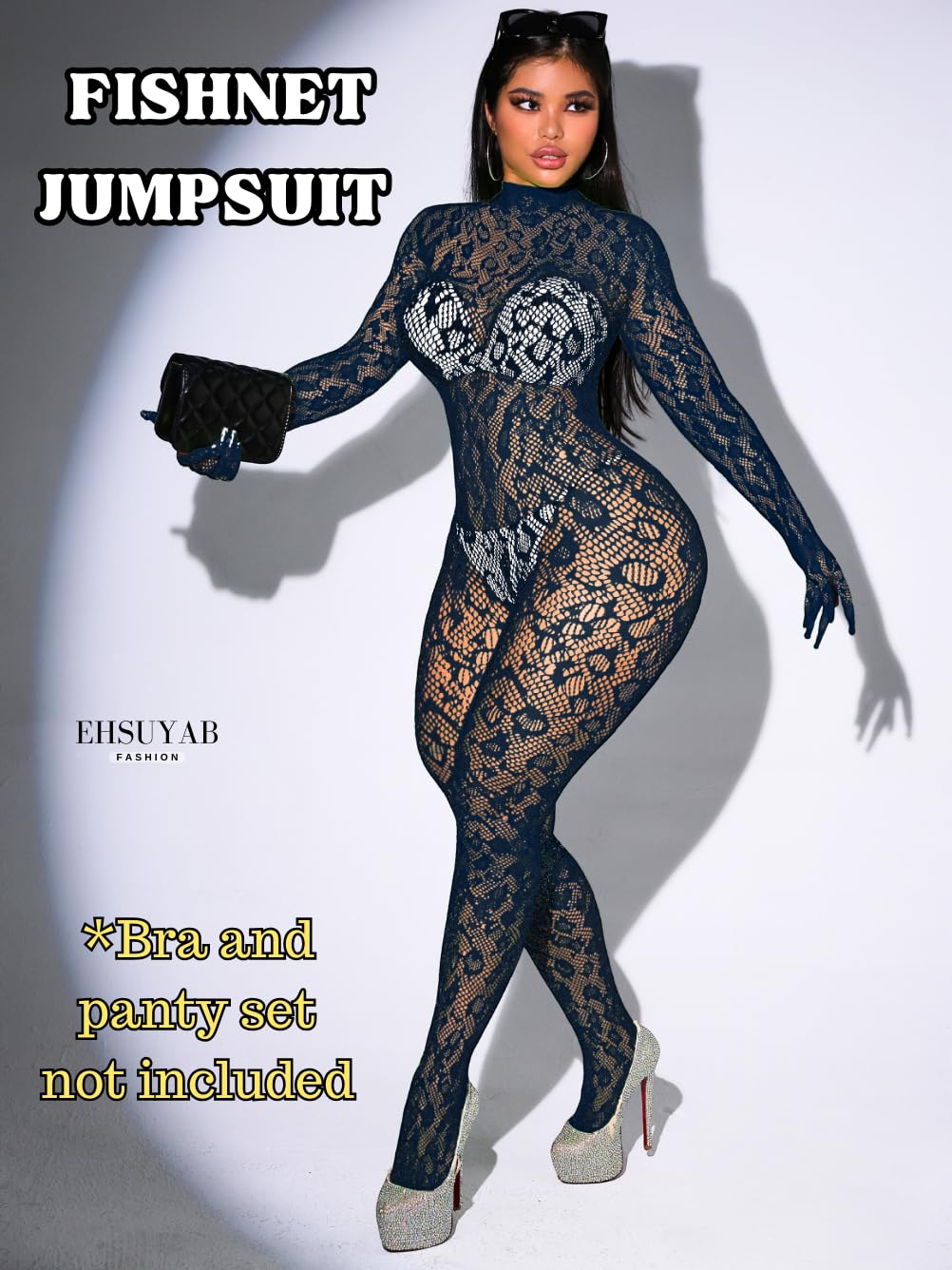 Sexy Lace Leopard Jumpsuit For Women, Fishnet Bodysuit Glow Party Club, Poster One Piece Mesh Full Body Rave Outfits