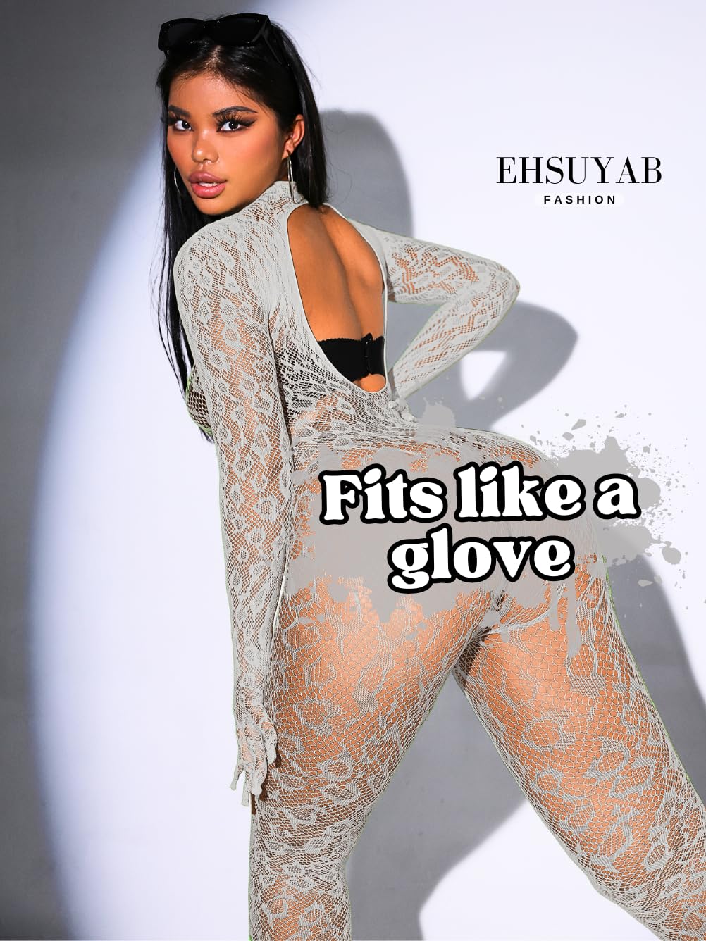 Sexy Lace Leopard Jumpsuit For Women, Fishnet Bodysuit Glow Party Club, Poster One Piece Mesh Full Body Rave Outfits